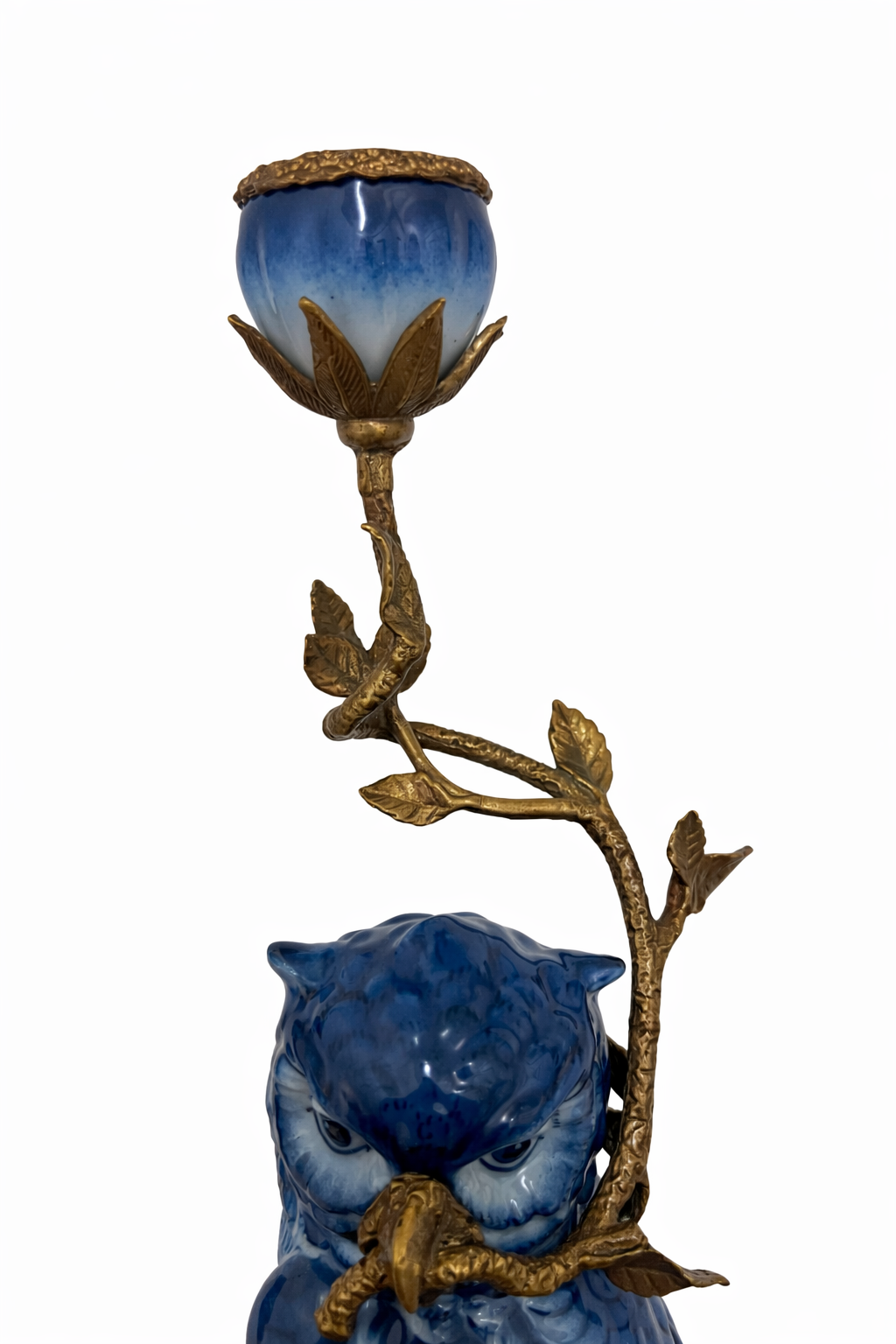 Kerzenleuchter aus Porzellan & Bronze - Eulenmotiv