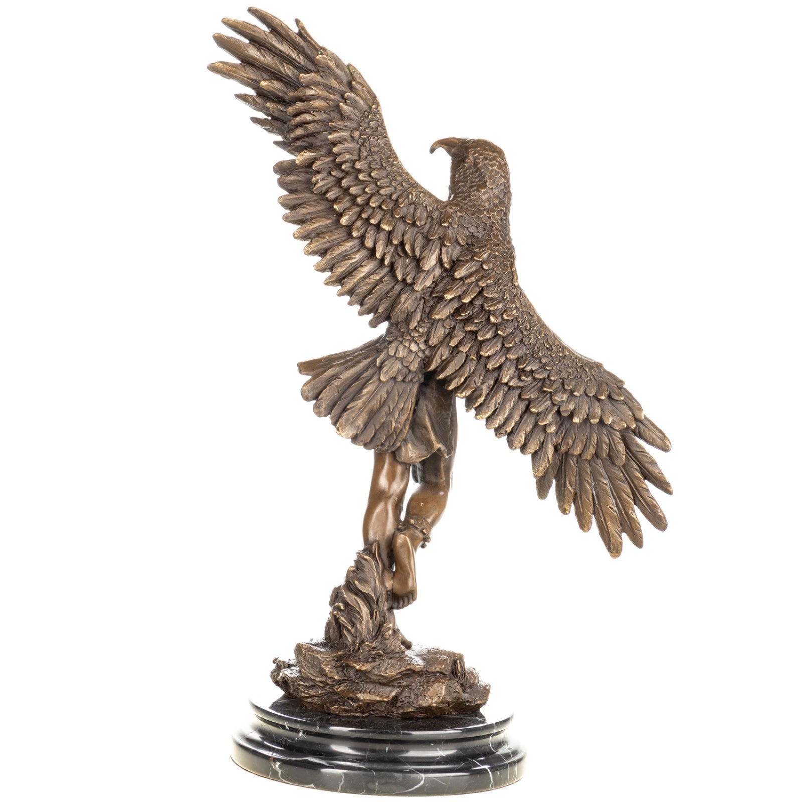 Bronze Skulptur Indianer im Adler Gefieder - signiert & auf Marmorsockel