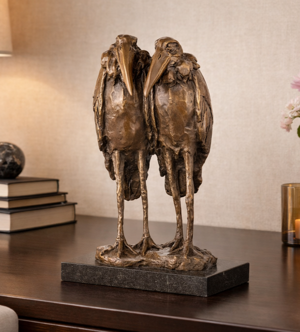 Bronze Skulptur Vogelpaar nach Bugatti - Tierfigur auf Marmorsockel