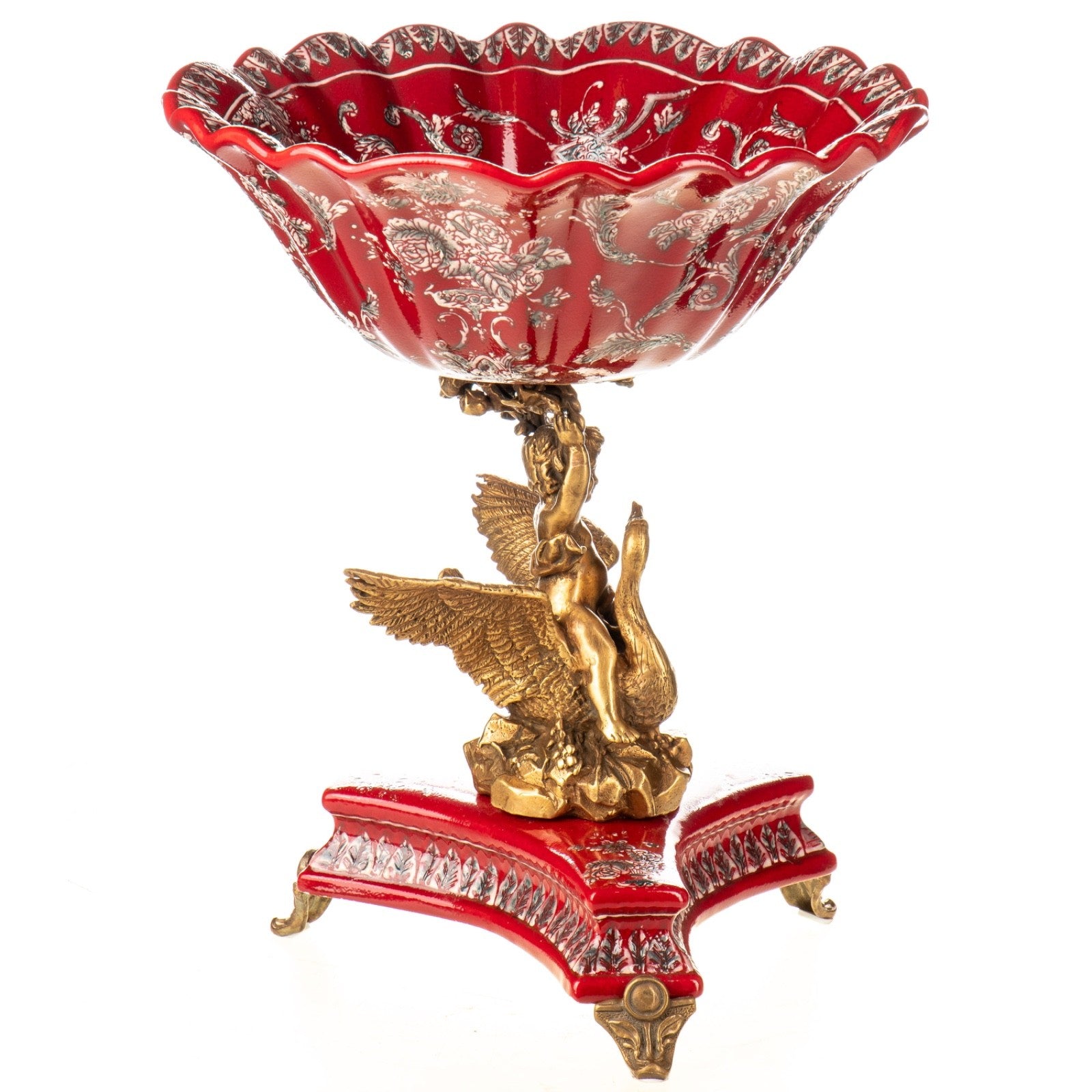 Porzellan Bronze Schale - Tafelaufsatz mit Putto auf Schwan
