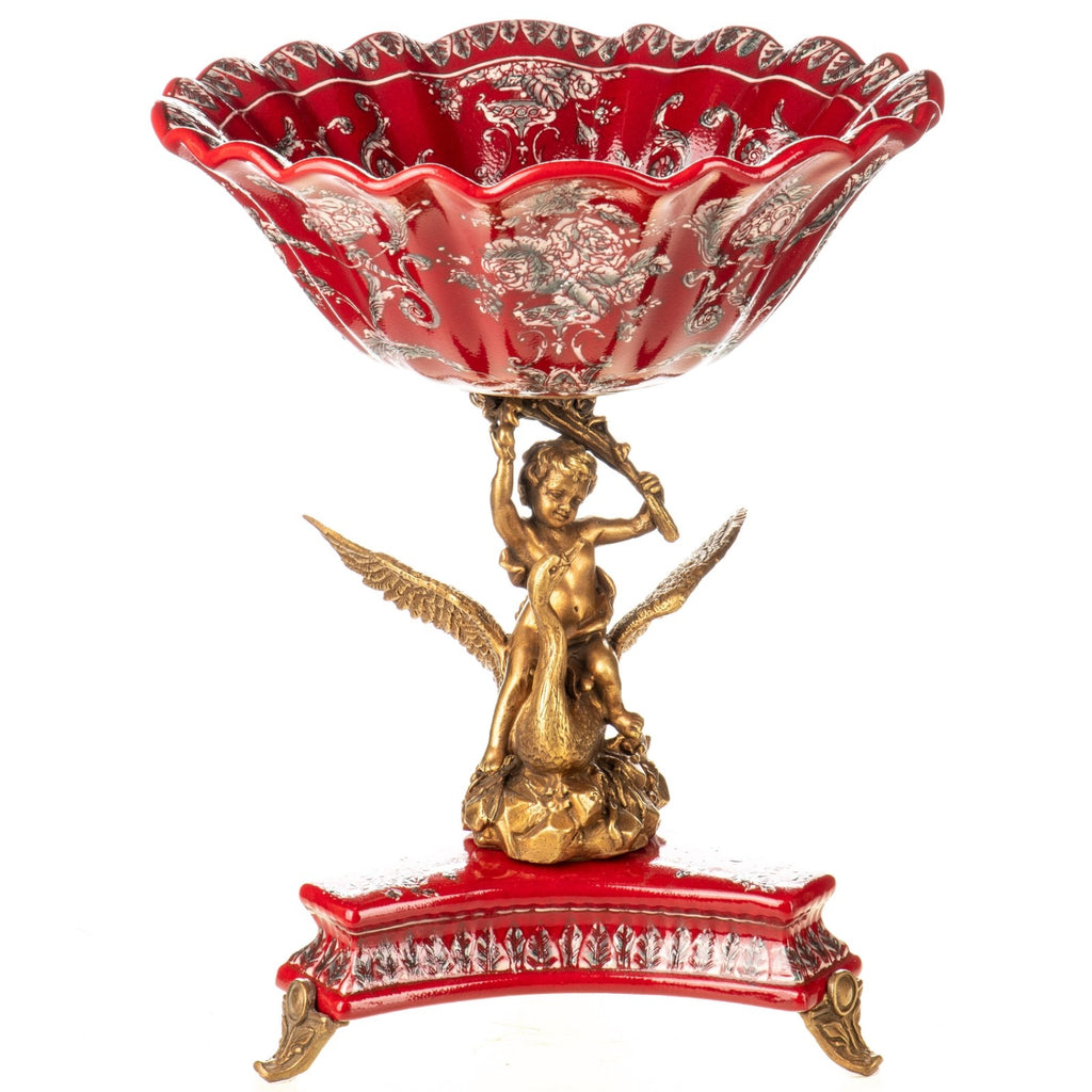 Porzellan Bronze Schale - Tafelaufsatz mit Putto auf Schwan