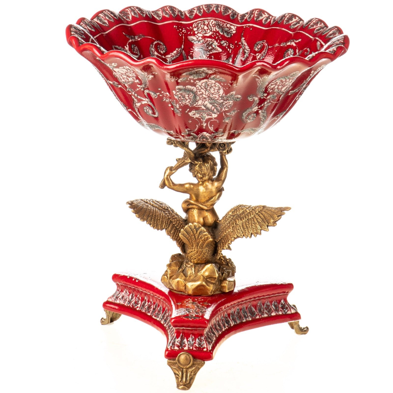 Porzellan Bronze Schale - Tafelaufsatz mit Putto auf Schwan