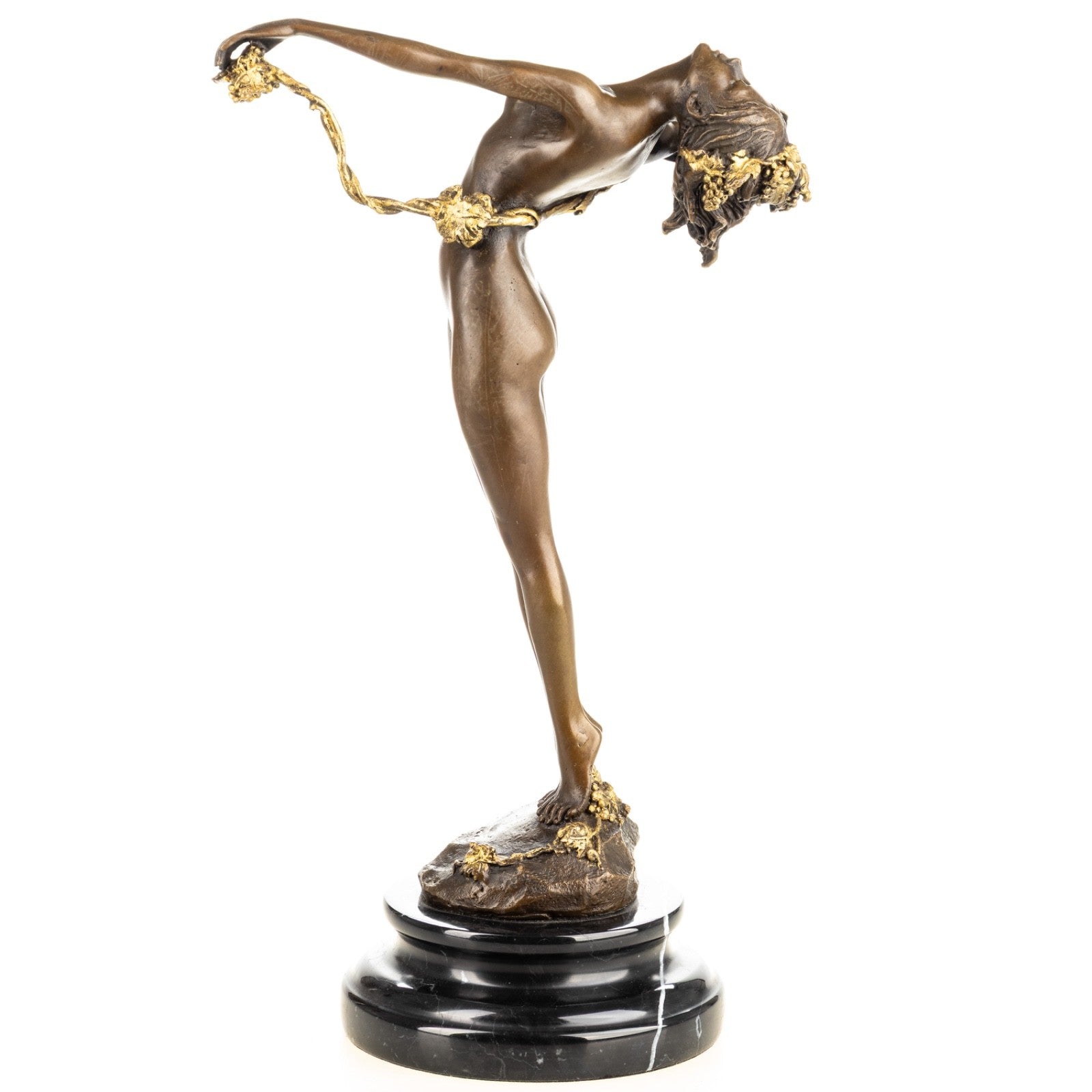 Bronze Skulptur Tänzerin im Akt Stil auf Marmorsockel - signiert