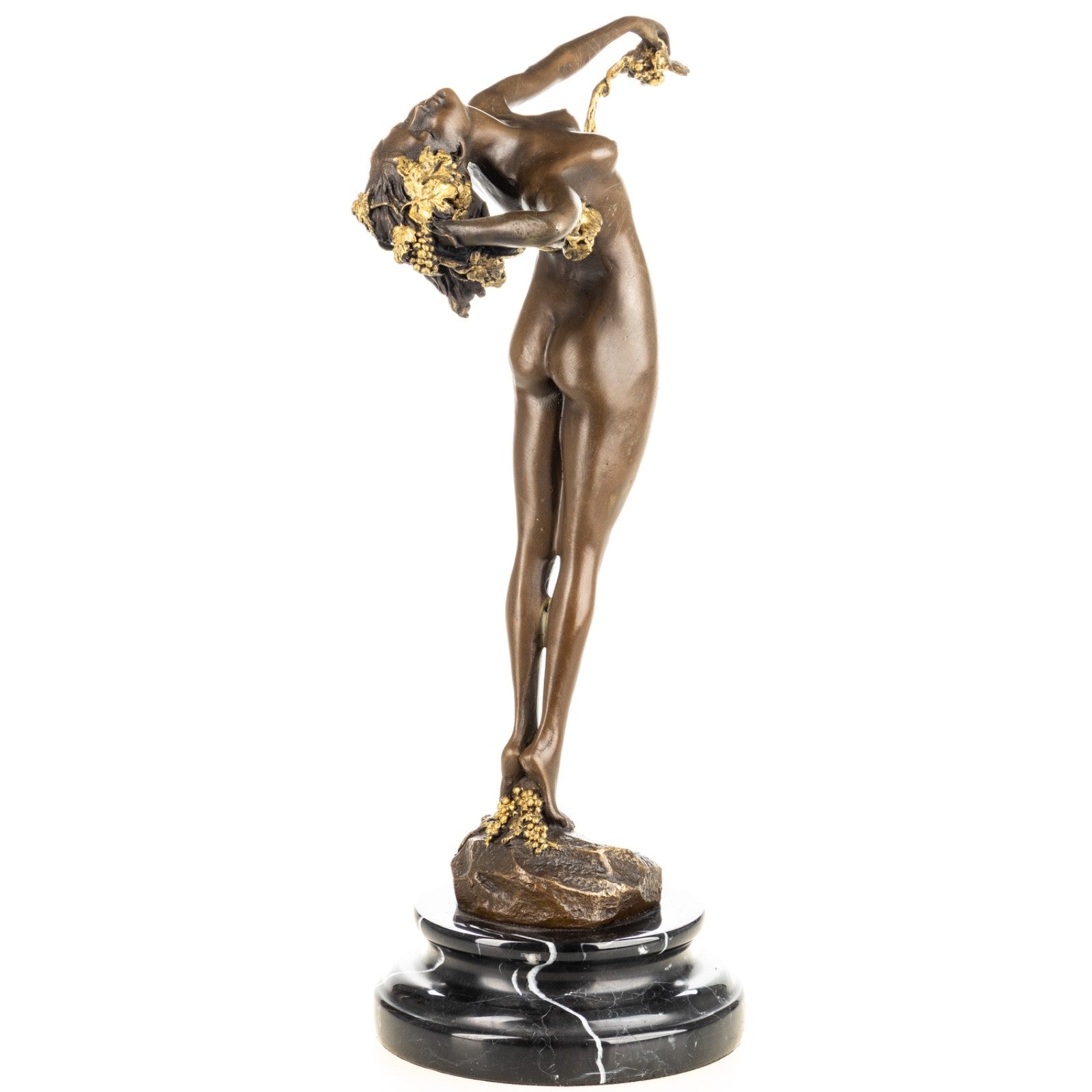 Bronze Skulptur Tänzerin im Akt Stil auf Marmorsockel - signiert