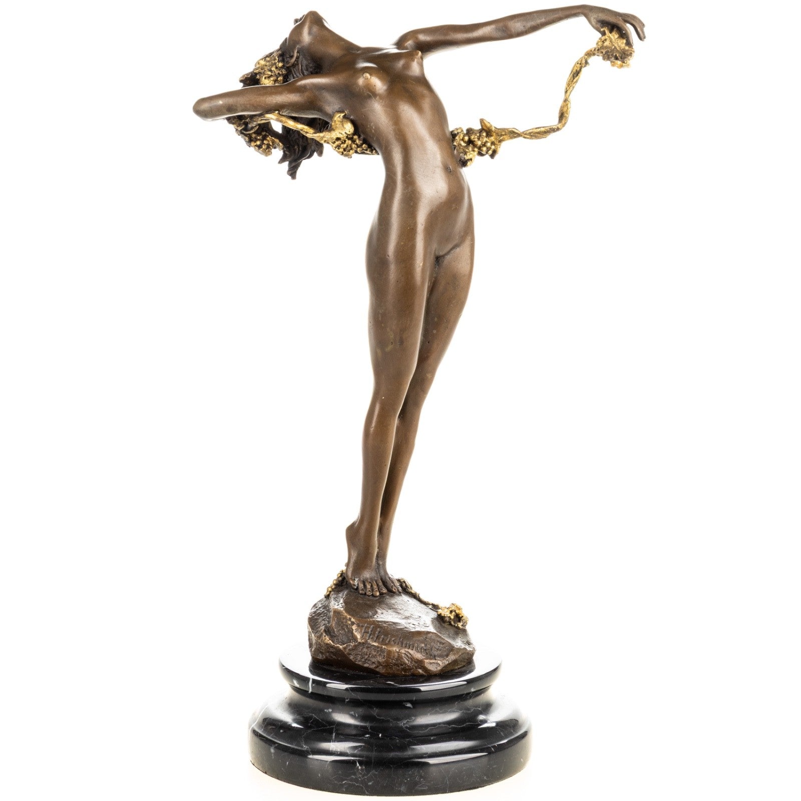 Bronze Skulptur Tänzerin im Akt Stil auf Marmorsockel - signiert