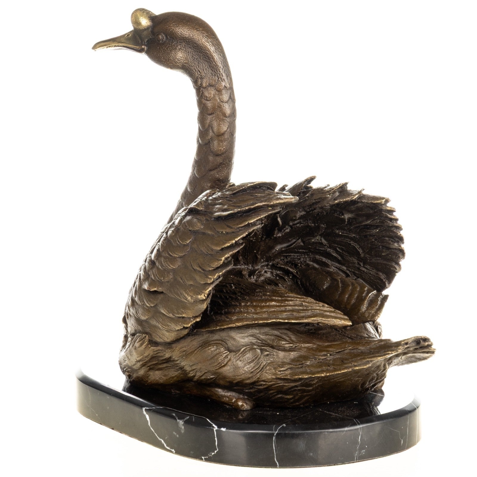 Bronze Skulptur Schwan - signierte Tierfigur auf Marmorsockel