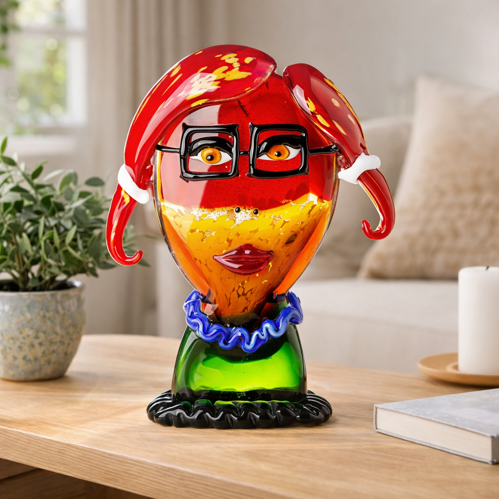 Murano Glas Skulptur - Gesicht einer Frau als Büste - mundgeblasene Glasfigur