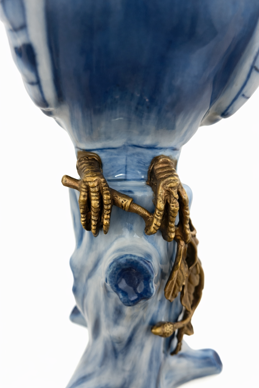 Kerzenleuchter aus Porzellan & Bronze - Eulenmotiv
