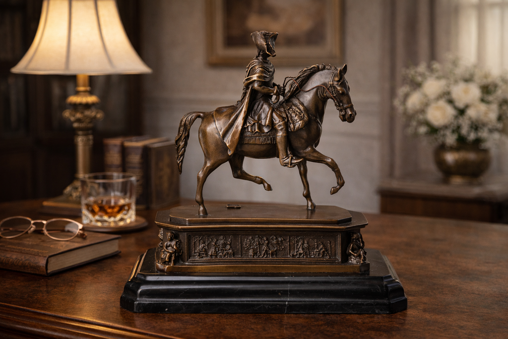 Bronze Skulptur König Friedrich II. - Alter Fritz auf Marmorsockel