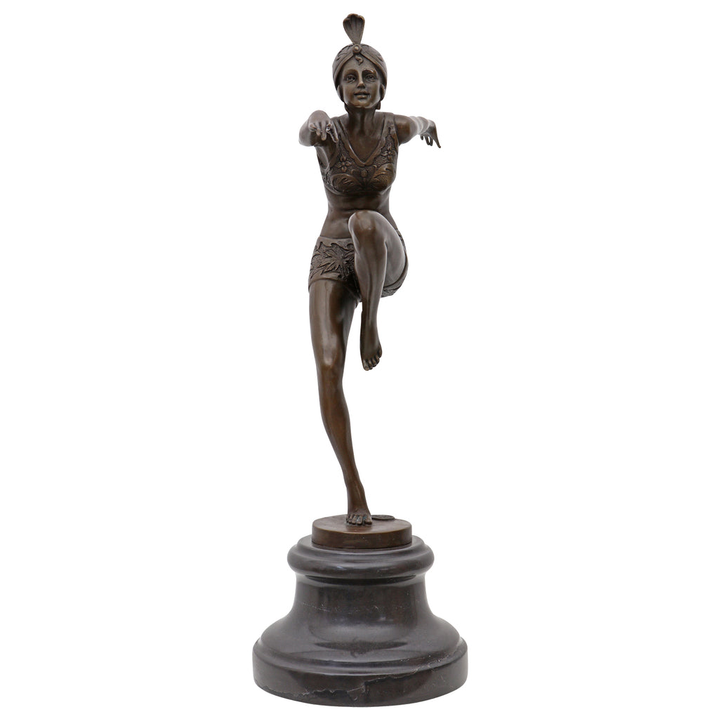 Bronze Skulptur „Con Brio“ nach Ferdinand Preiss – Tänzerin auf Marmorsockel