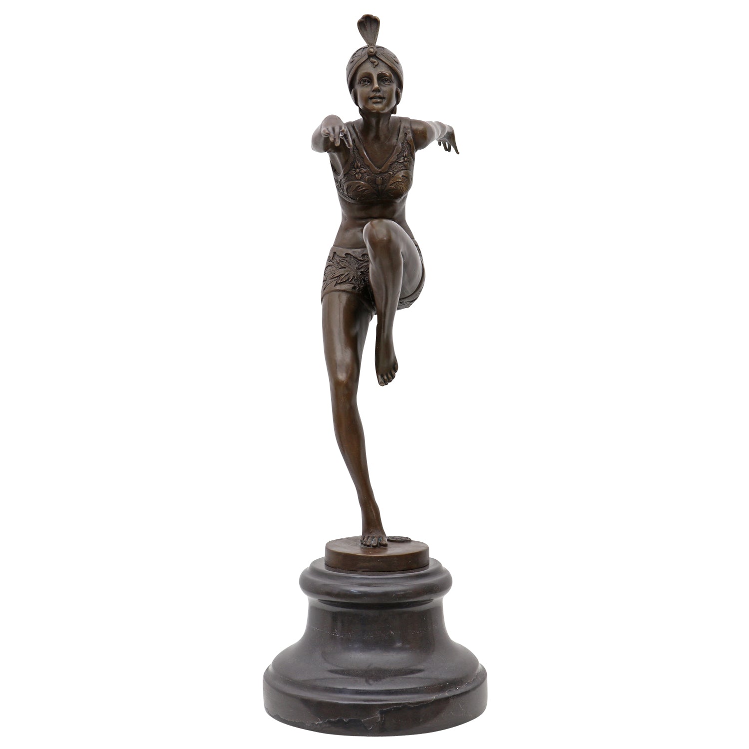 Bronze Skulptur „Con Brio“ nach Ferdinand Preiss – Tänzerin auf Marmorsockel