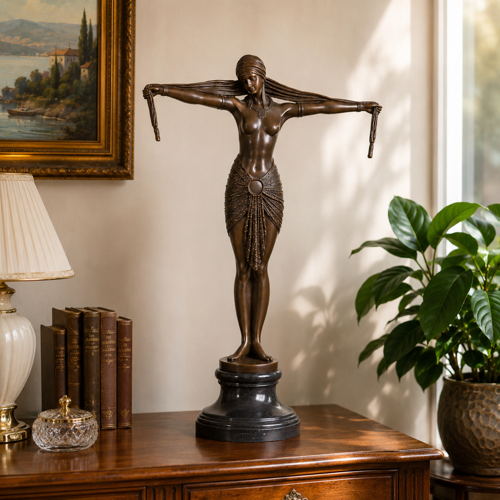 Bronze Skulptur Art déco Tänzerin nach Chiparus - signierte Figur auf Marmorsockel
