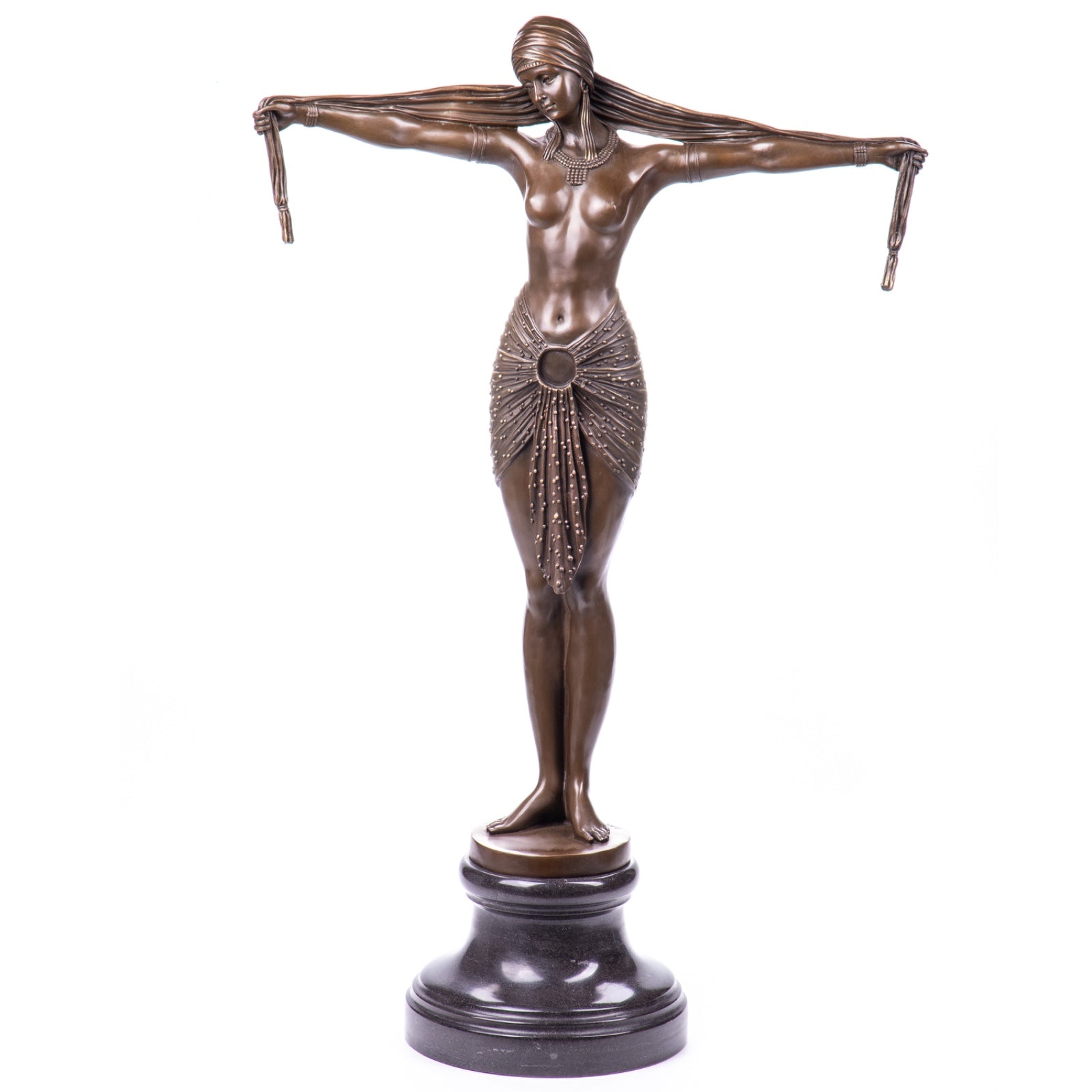 Bronze Skulptur Art déco Tänzerin nach Chiparus - signierte Figur auf Marmorsockel