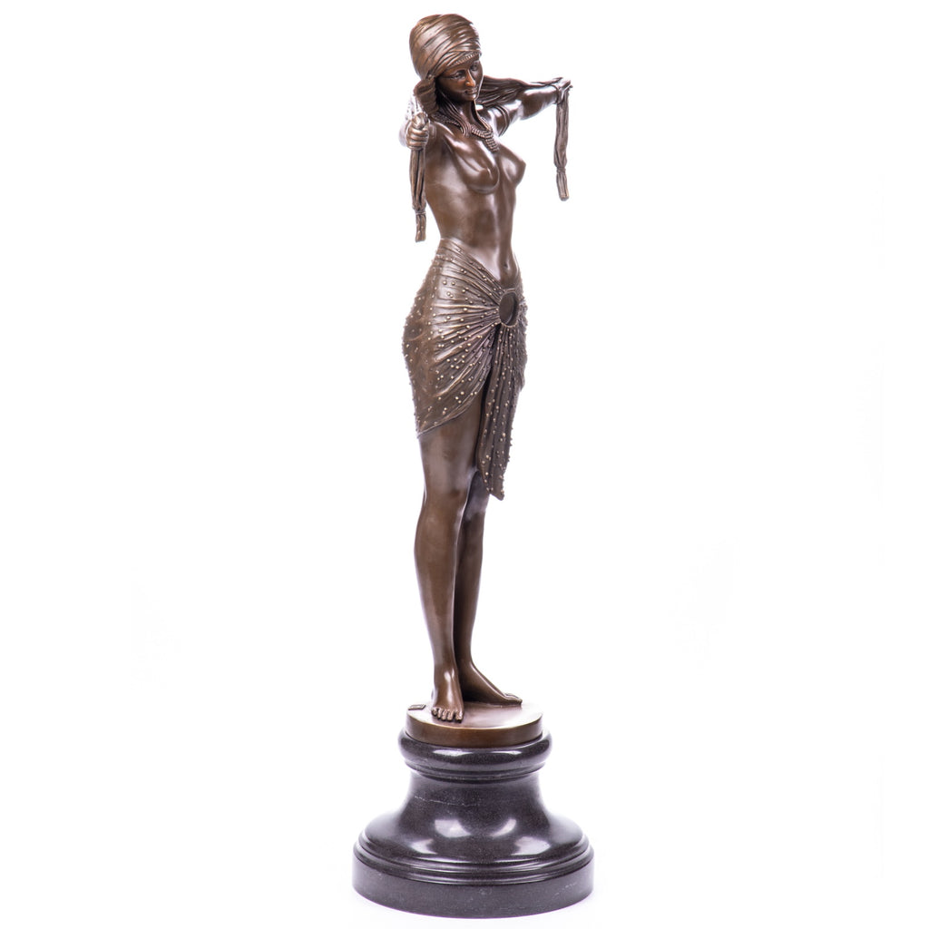 Bronze Skulptur Art déco Tänzerin nach Chiparus - signierte Figur auf Marmorsockel