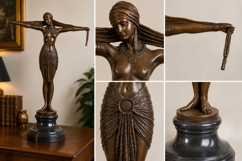 Bronze Skulptur Art déco Tänzerin nach Chiparus - signierte Figur auf Marmorsockel