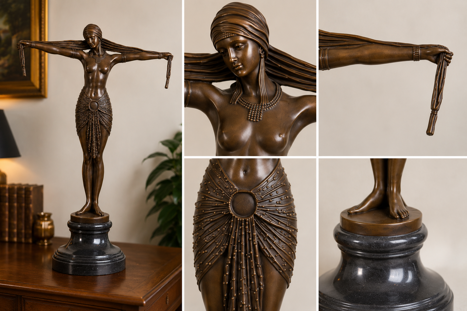 Bronze Skulptur Art déco Tänzerin nach Chiparus - signierte Figur auf Marmorsockel