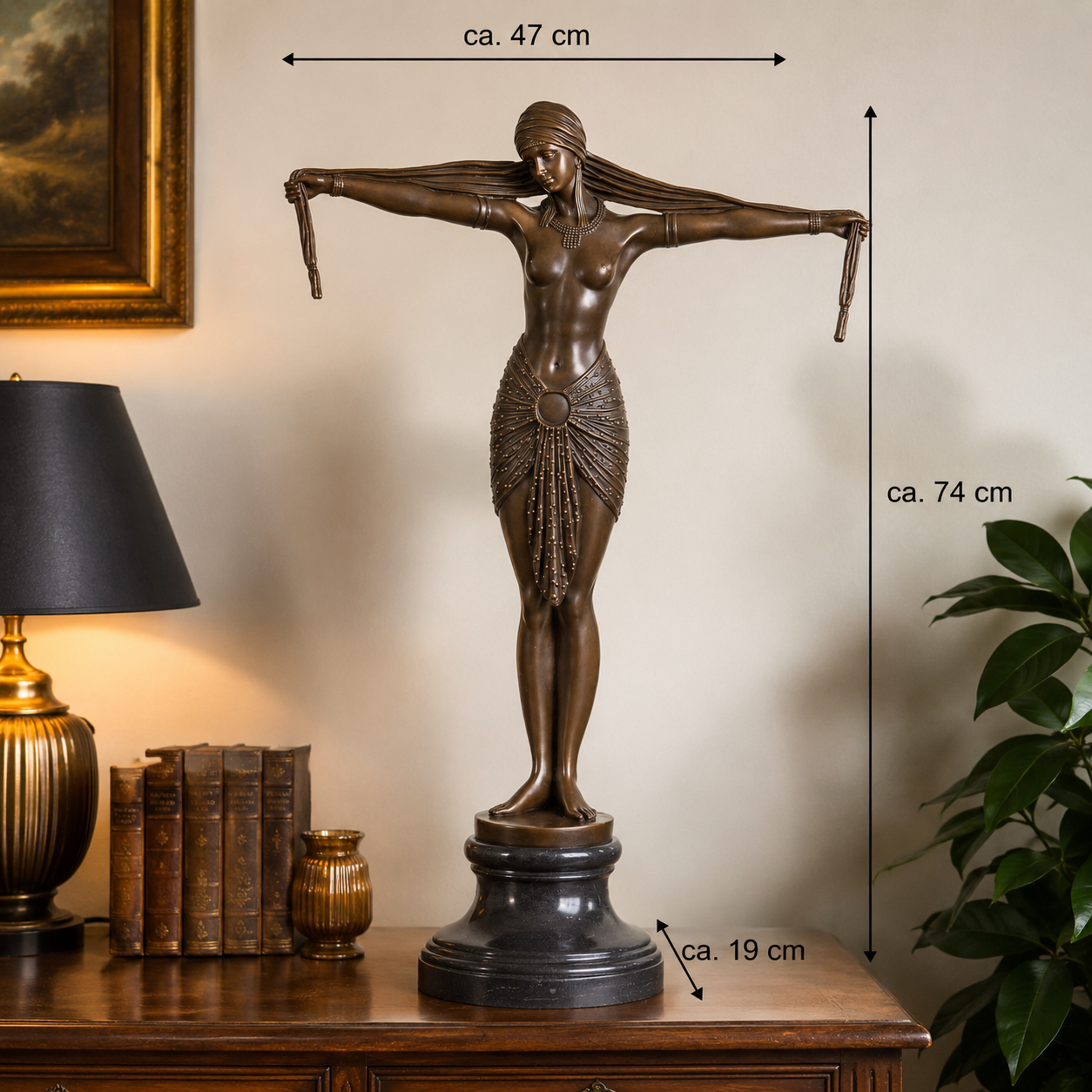 Bronze Skulptur Art déco Tänzerin nach Chiparus - signierte Figur auf Marmorsockel