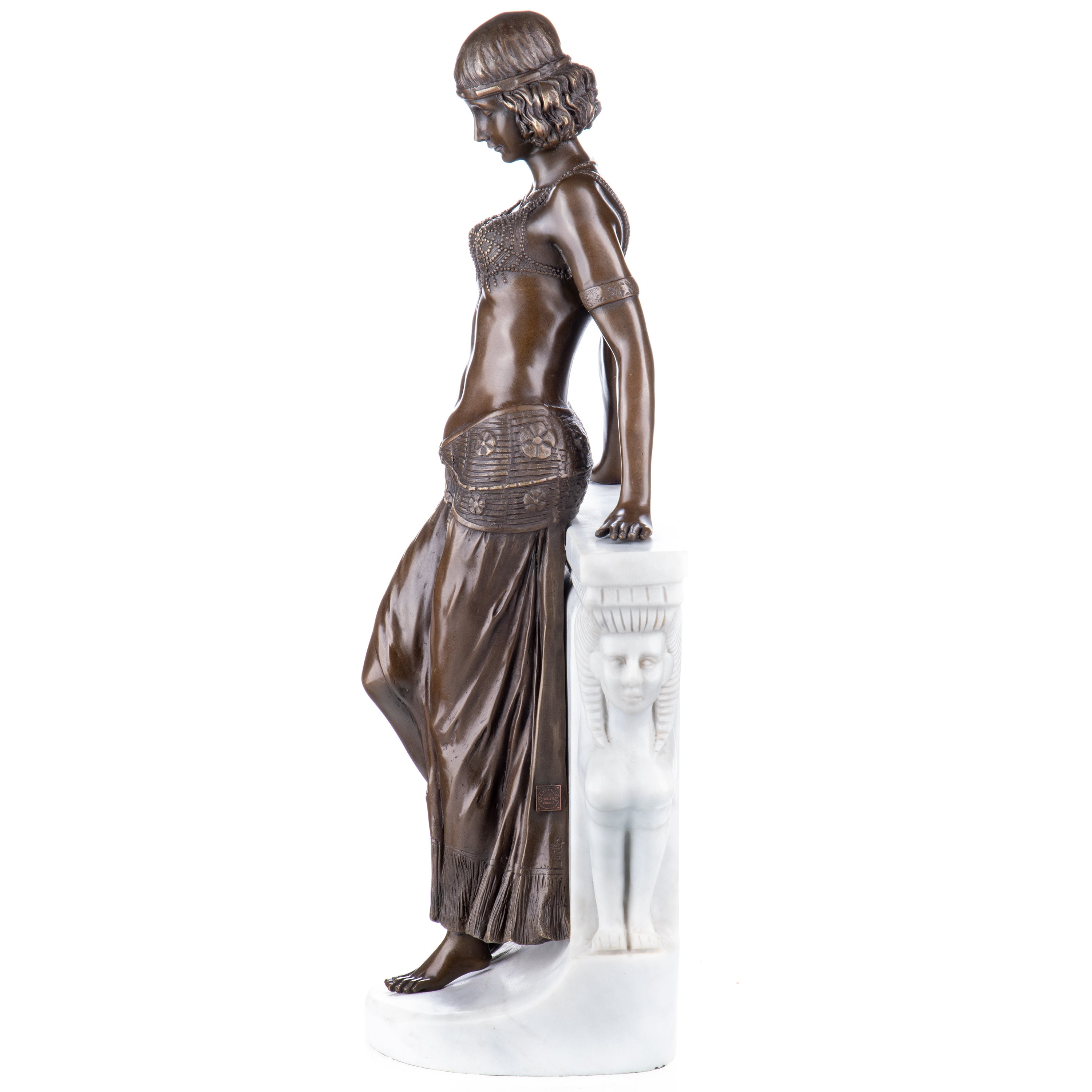 Bronzefigur Tänzerin am Ägypten-Sockel – Art déco Skulptur signiert & gestempelt