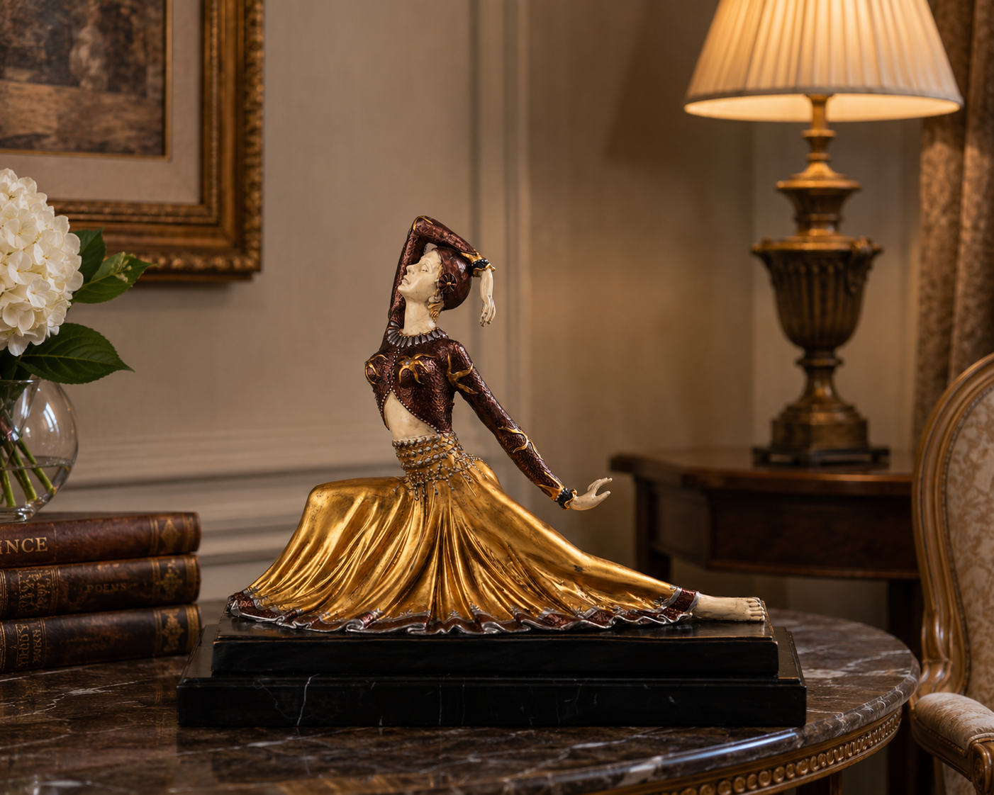 Bronze Skulptur Tänzerin im Art déco - signierte Figur auf Marmorsockel