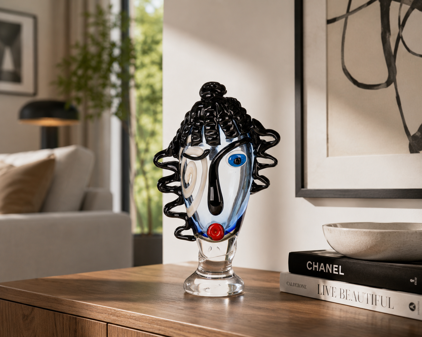 Murano Glas Skulptur - Abstraktes Gesicht aus mundgeblasenem Glas