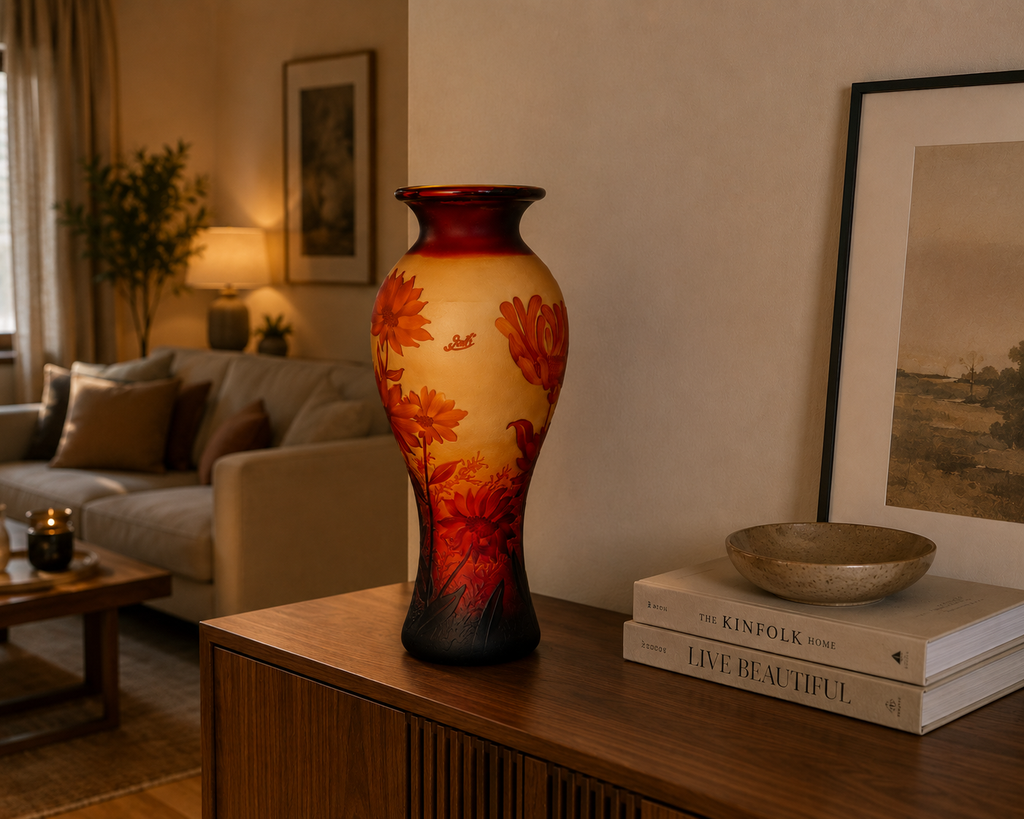 Vase im Gallé Stil aus Cameo Glas mit Signatur - Florale Muster im Jugendstil