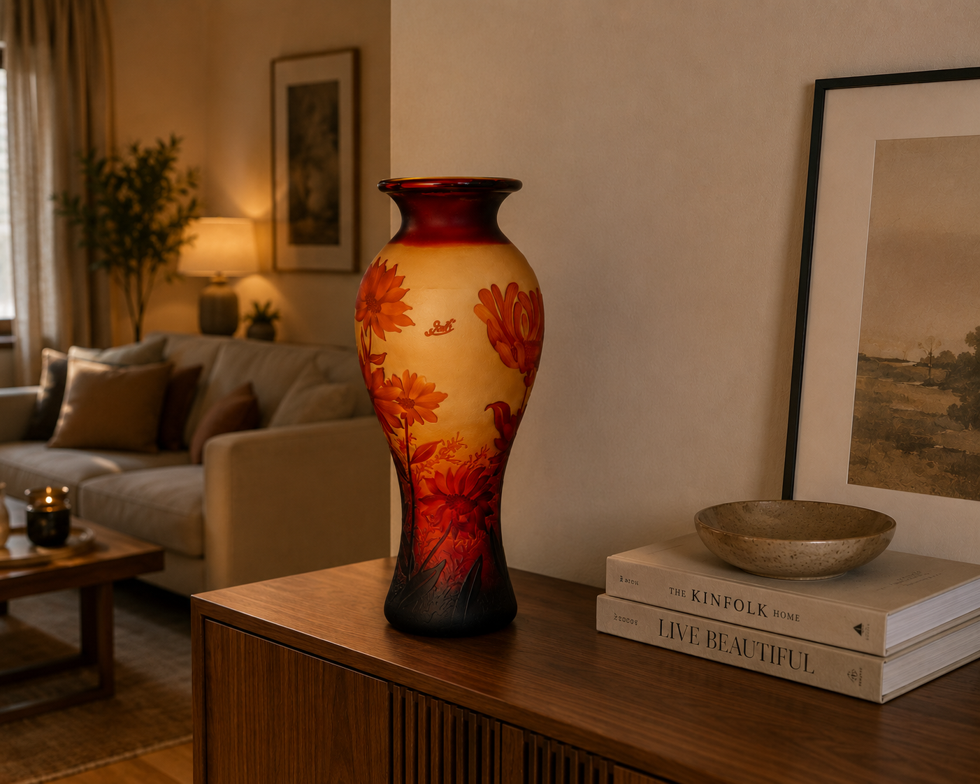 Vase im Gallé Stil aus Cameo Glas mit Signatur - Florale Muster im Jugendstil