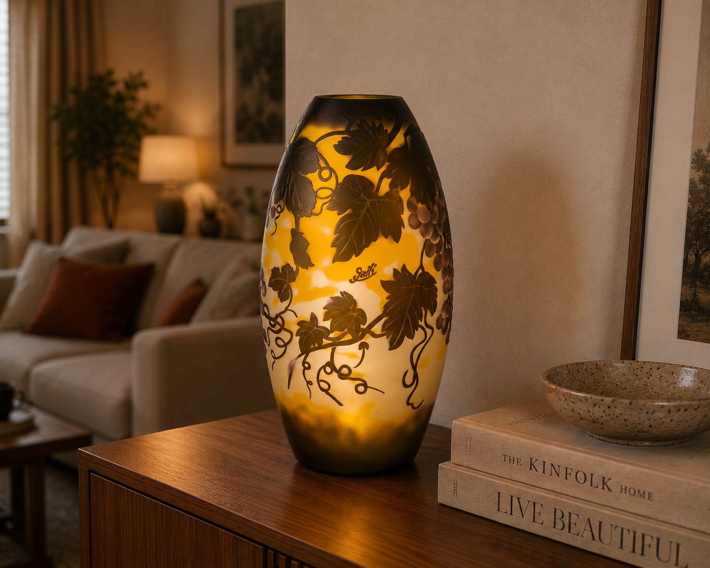 Vase im Gallé Stil aus Cameo Glas - Weinrebenmotiv im Jugendstil