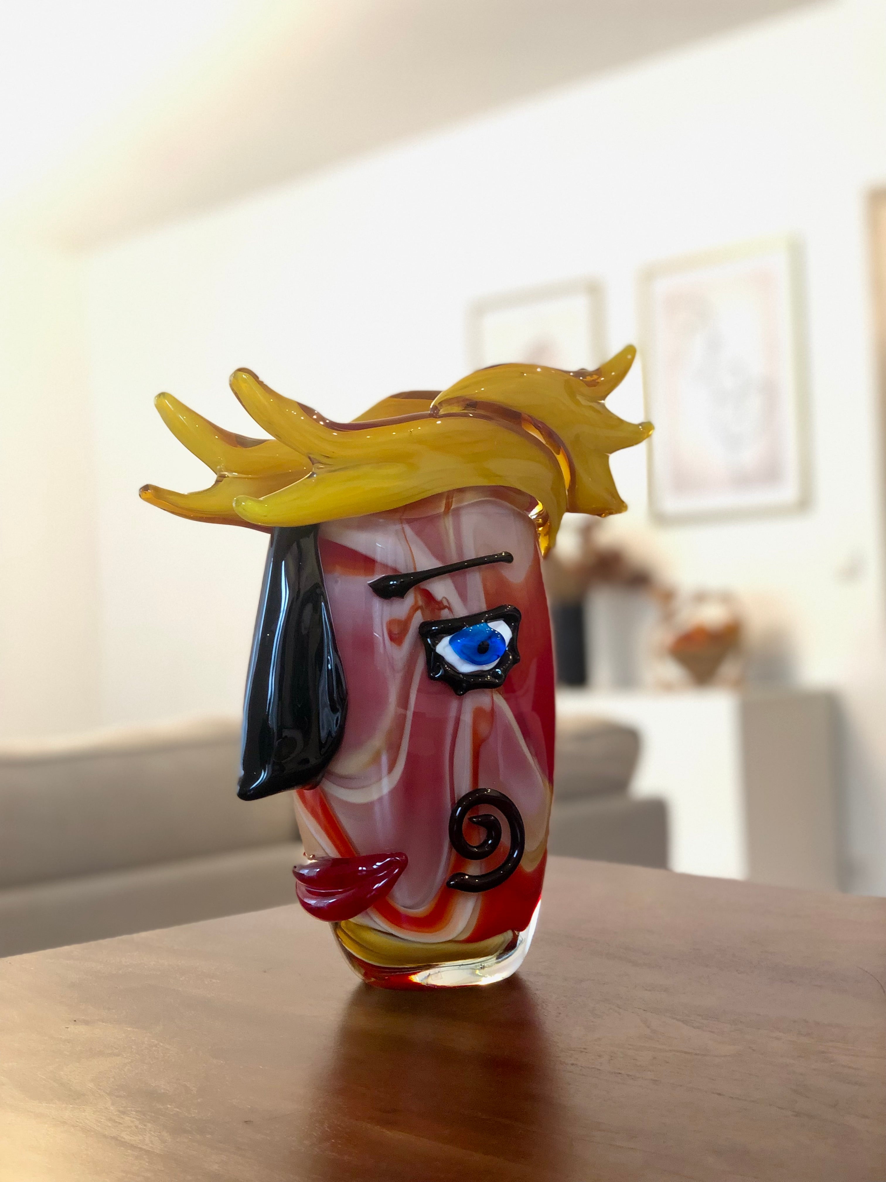 Skulptur/Vase aus Glas im Murano Stil als abstraktes Gesicht