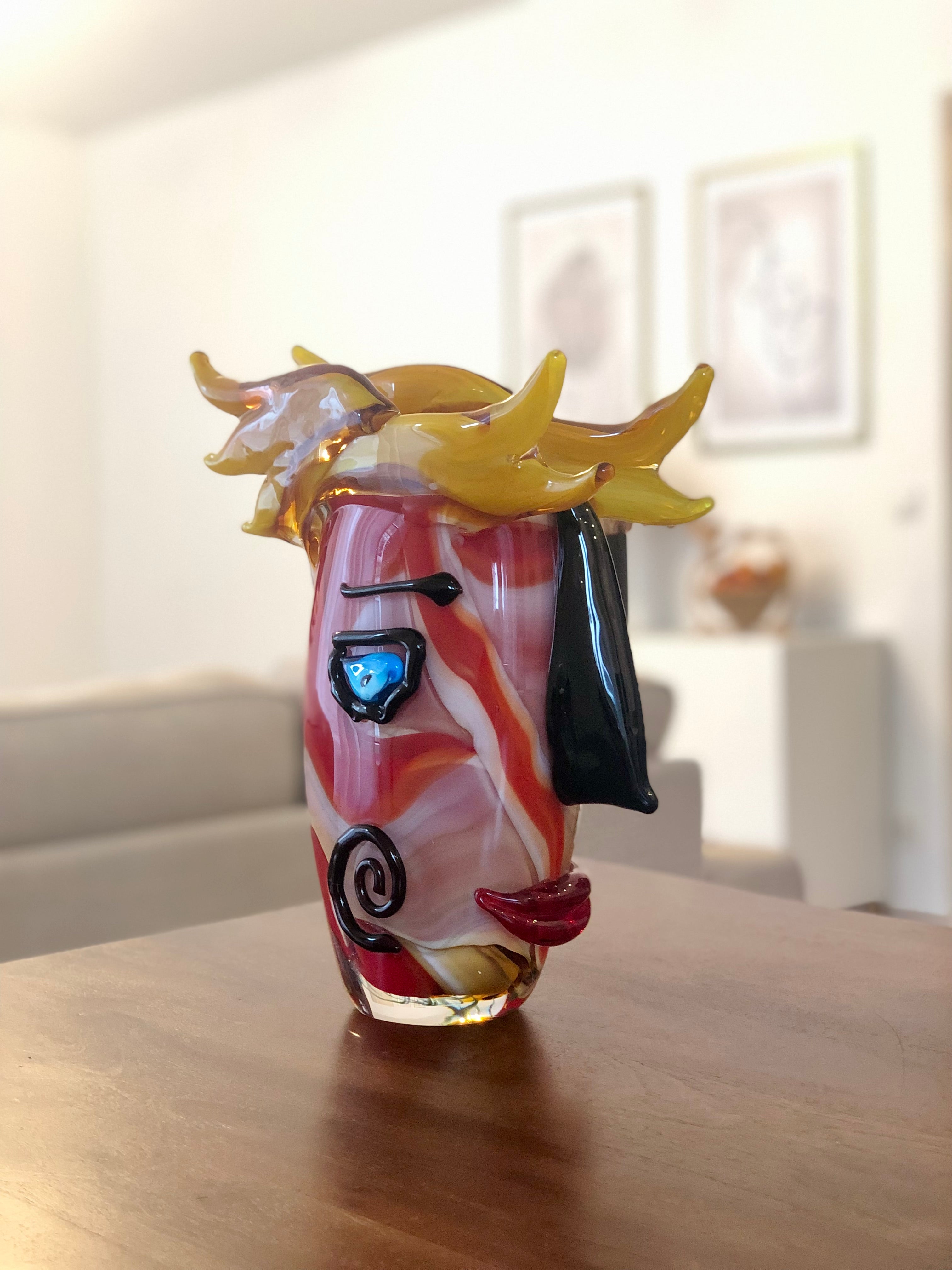 Skulptur/Vase aus Glas im Murano Stil als abstraktes Gesicht