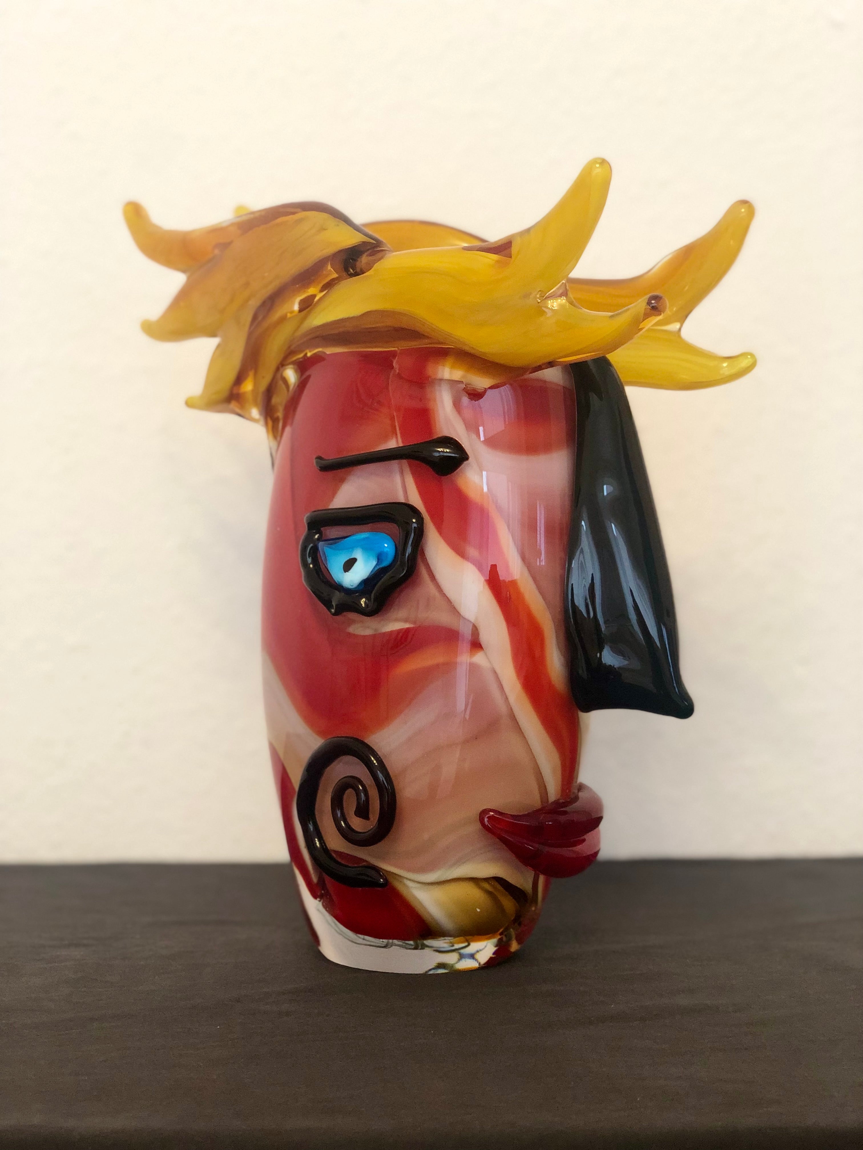 Skulptur/Vase aus Glas im Murano Stil als abstraktes Gesicht