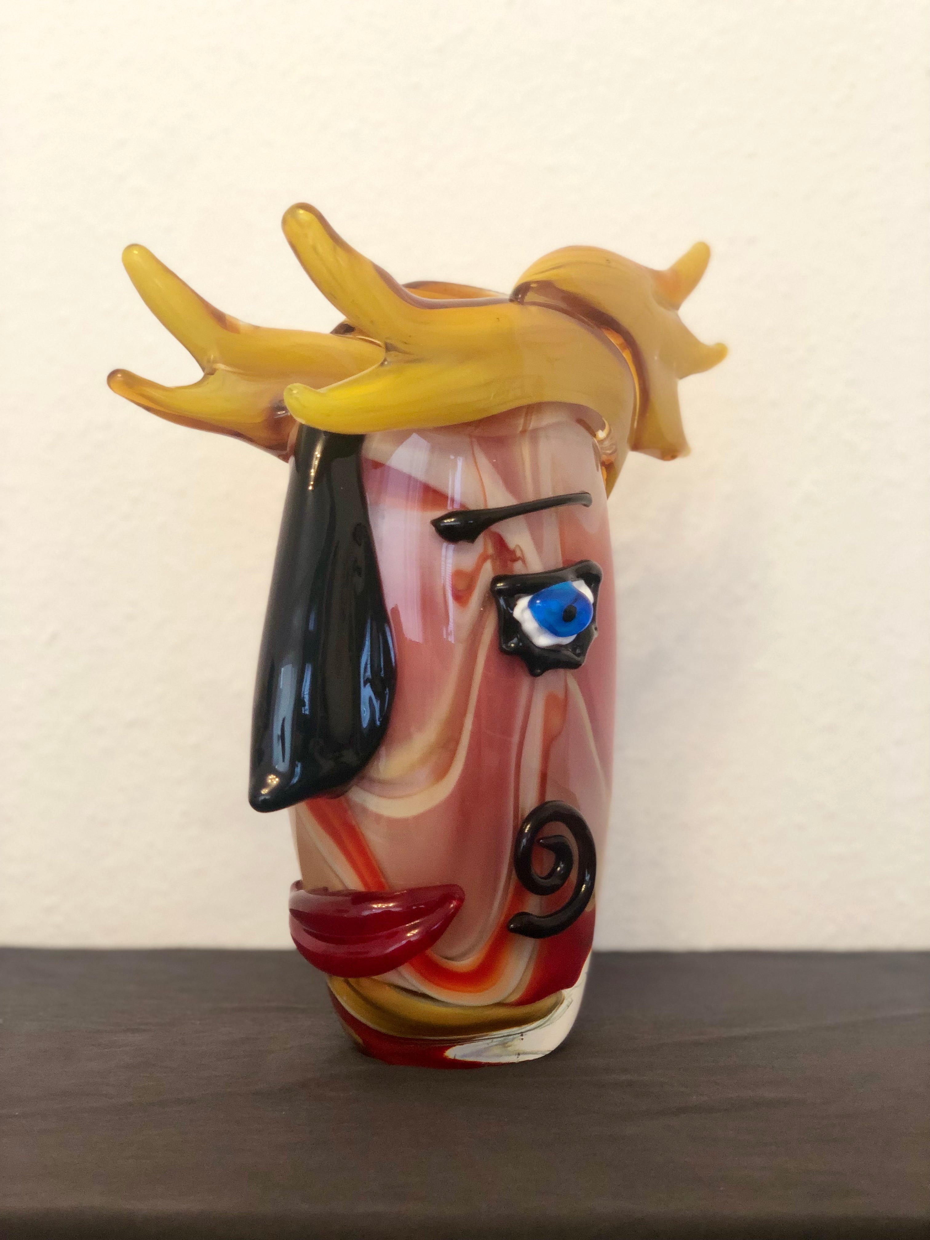 Skulptur/Vase aus Glas im Murano Stil als abstraktes Gesicht