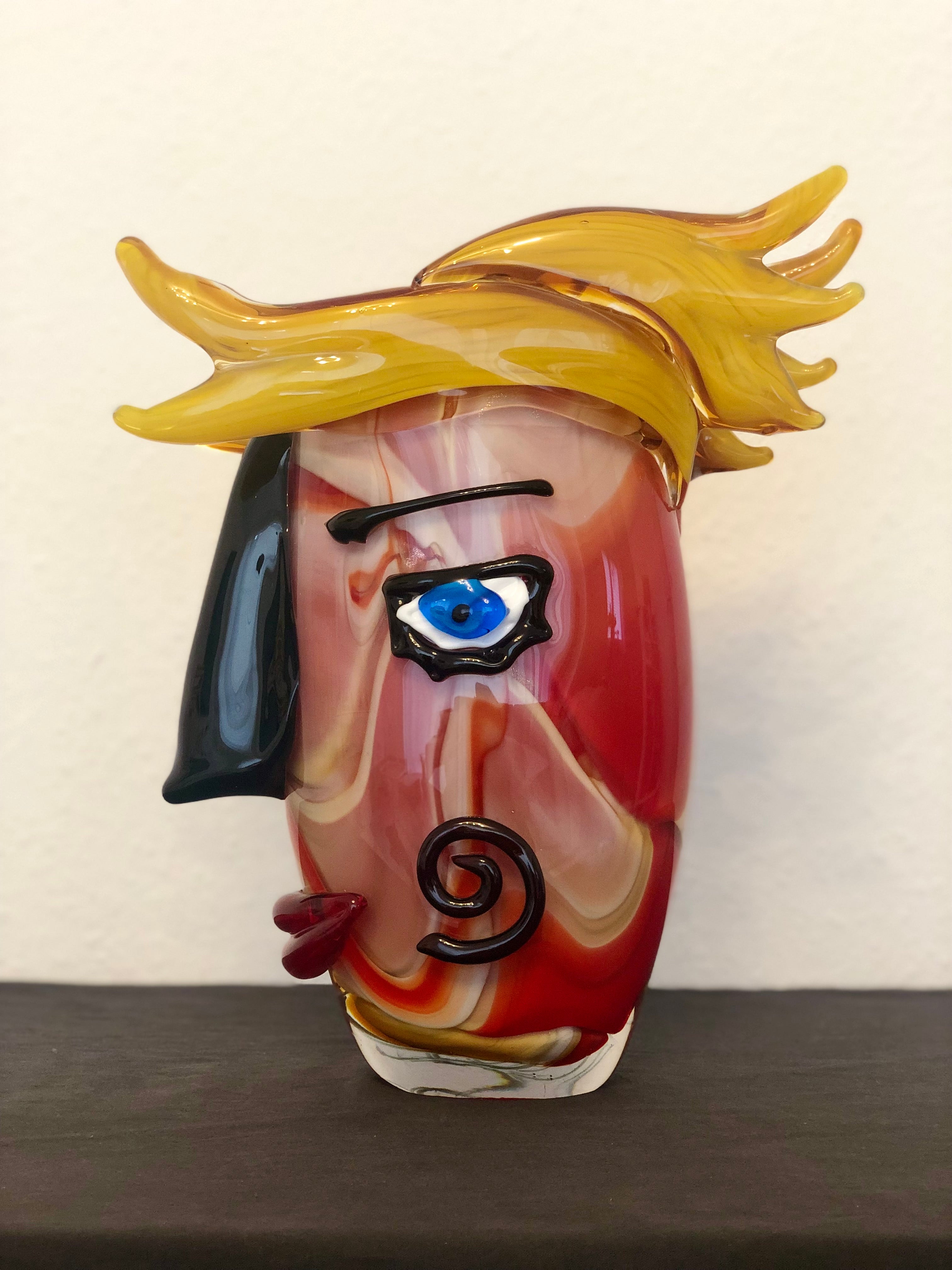 Skulptur/Vase aus Glas im Murano Stil als abstraktes Gesicht