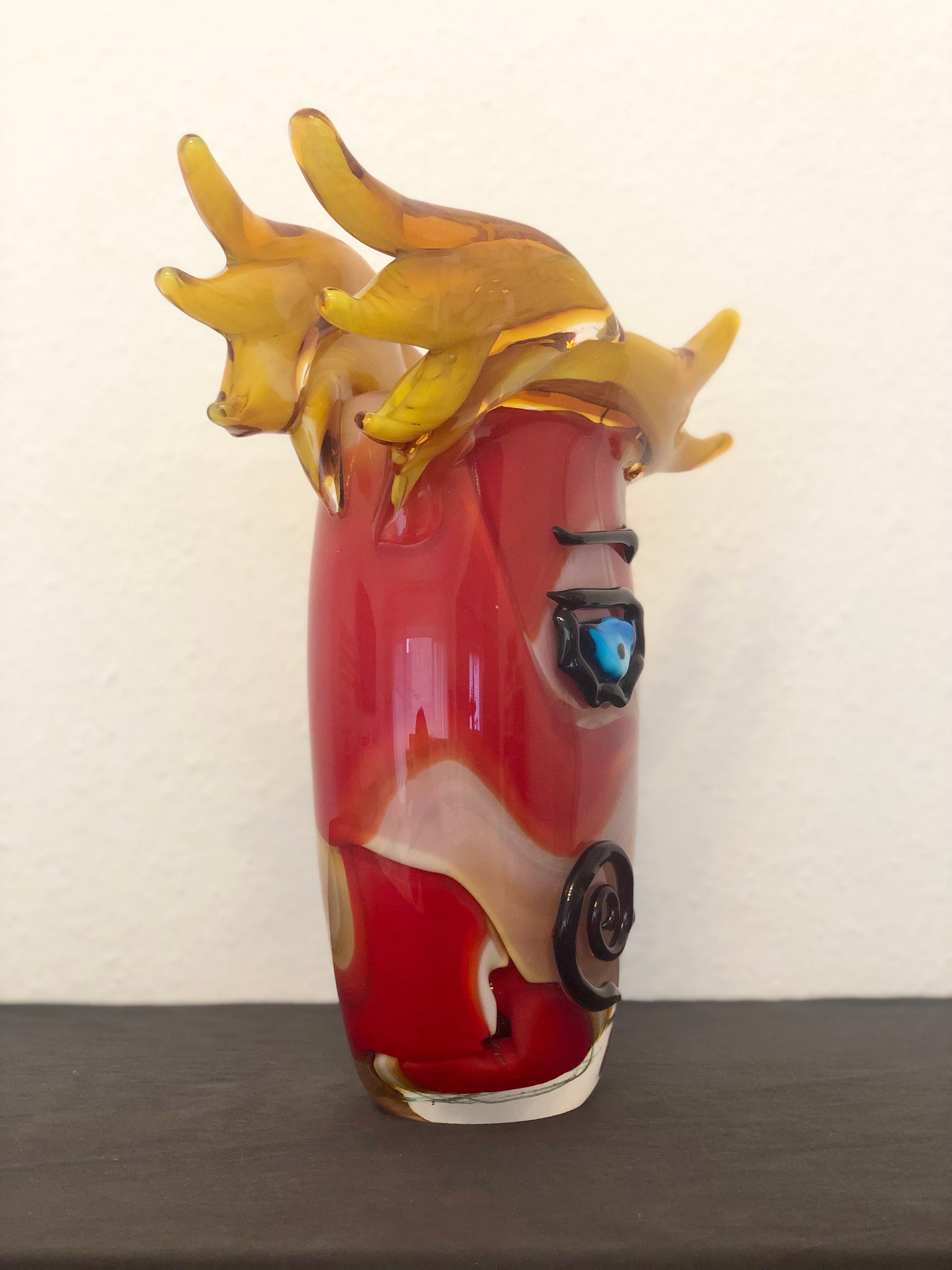 Skulptur/Vase aus Glas im Murano Stil als abstraktes Gesicht