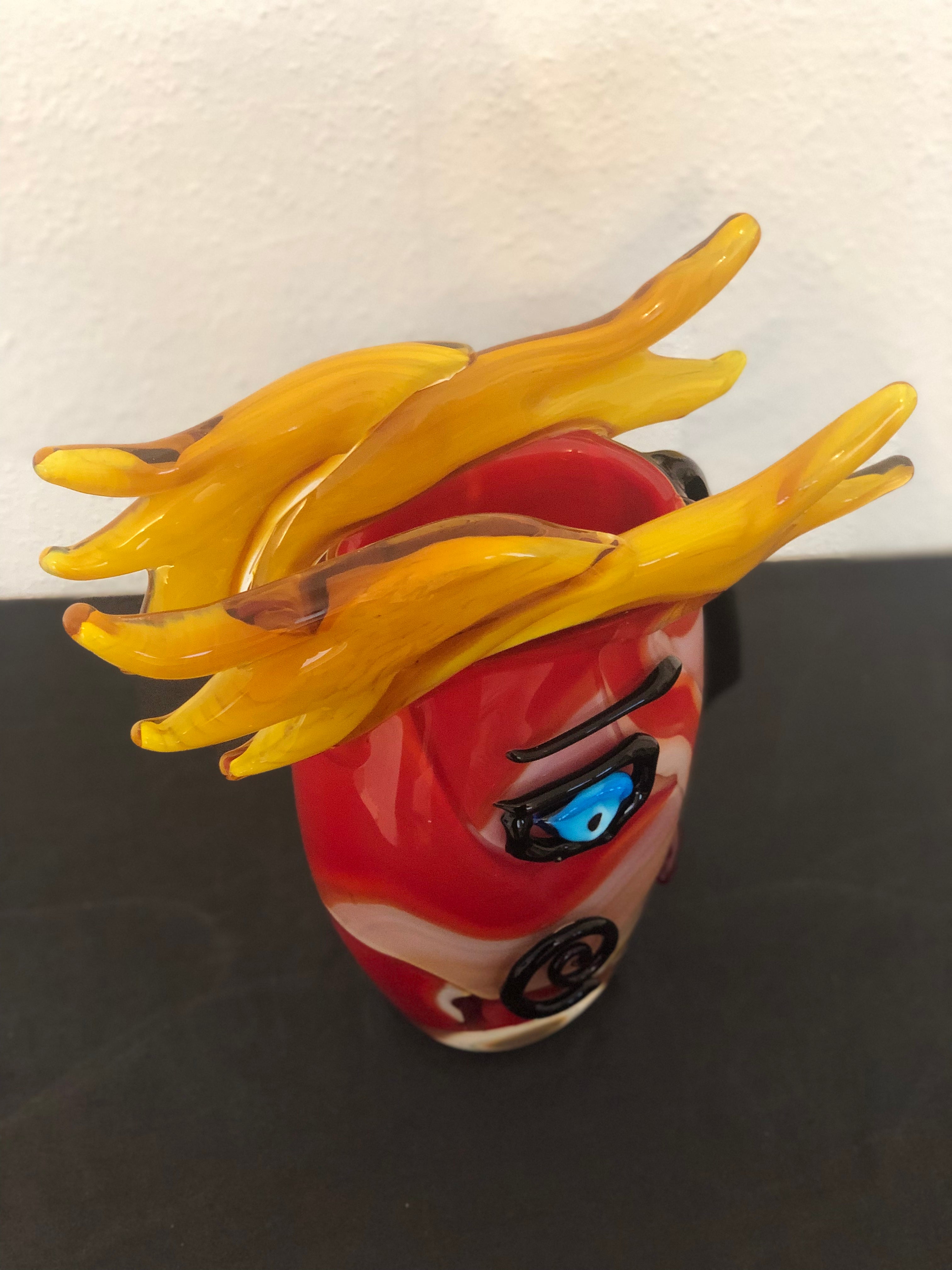 Skulptur/Vase aus Glas im Murano Stil als abstraktes Gesicht
