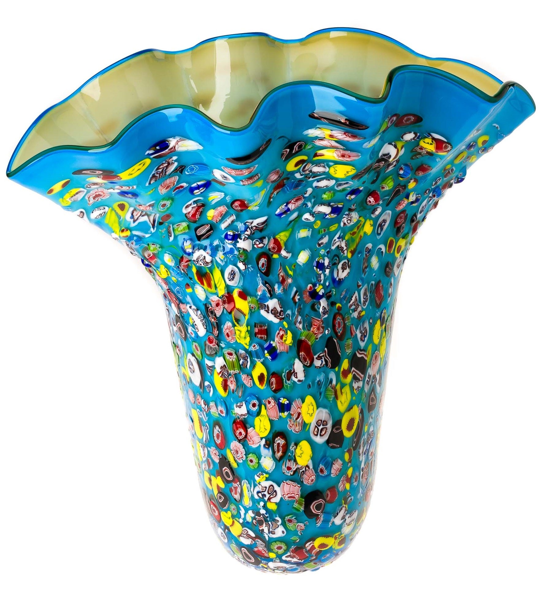 Murano Glasvase im Millefiori Stil – Mundgeblasene Kunstvase