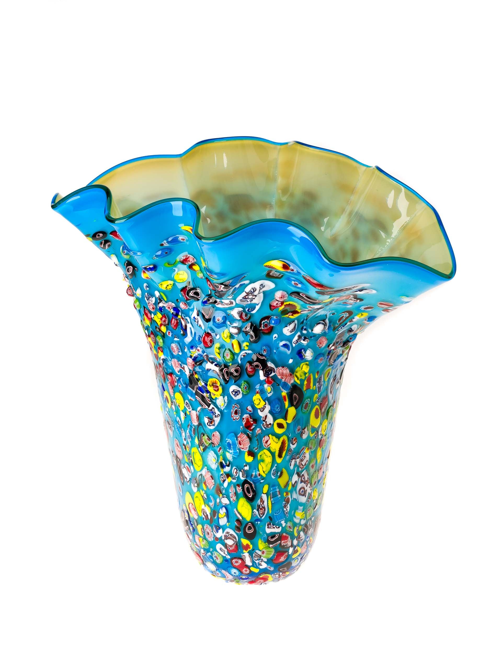 Murano Glasvase im Millefiori Stil – Mundgeblasene Kunstvase