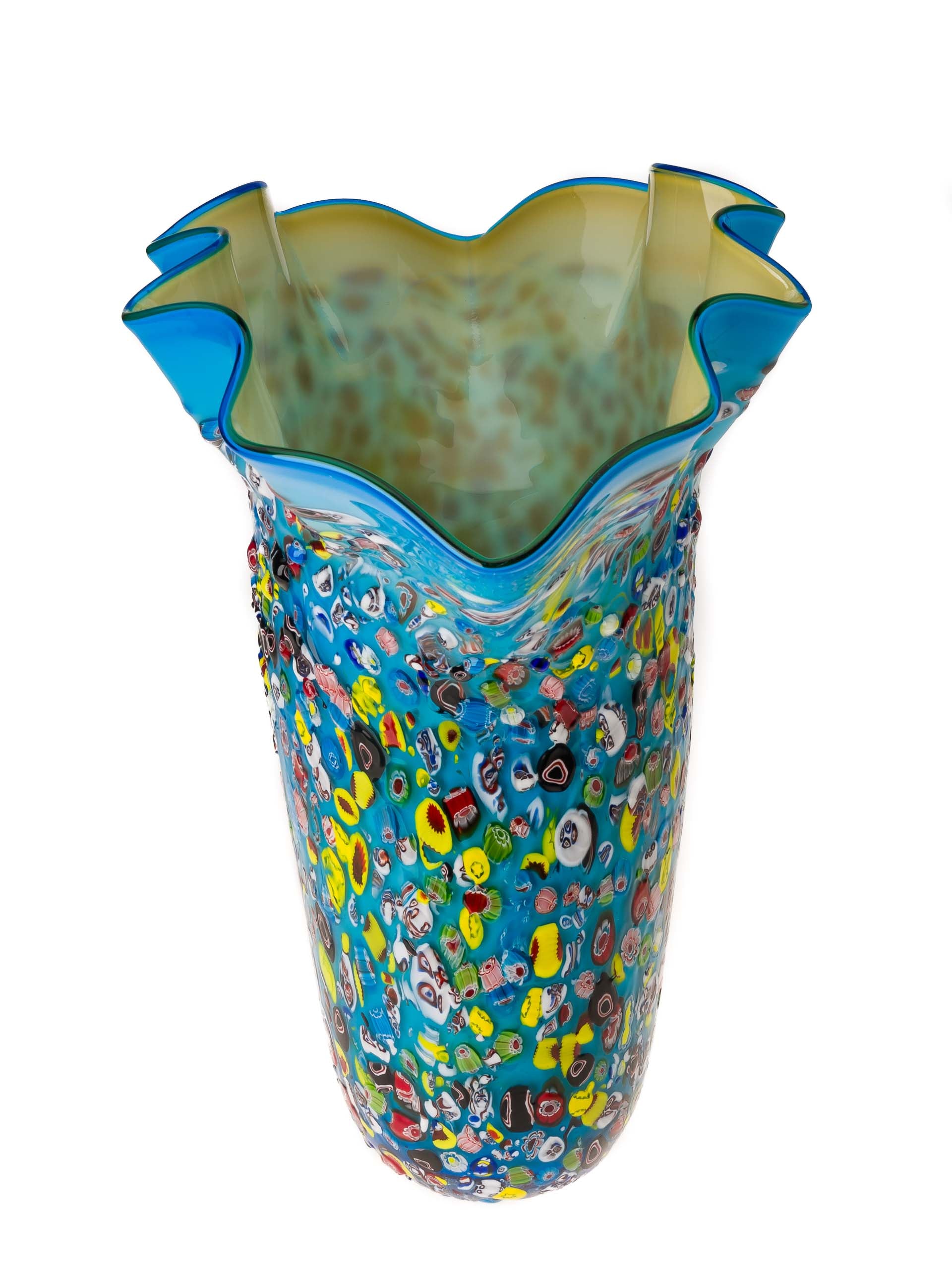 Murano Glasvase im Millefiori Stil – Mundgeblasene Kunstvase
