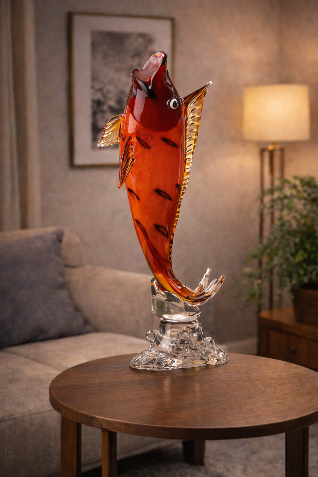 Murano Glas Skulptur springender Fisch - mundgeblasene Kunstfigur