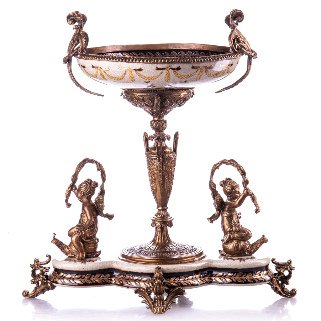 Tafelaufsatz Schale aus Porzellan & Bronze mit Putti im Barock Stil Centerpiece