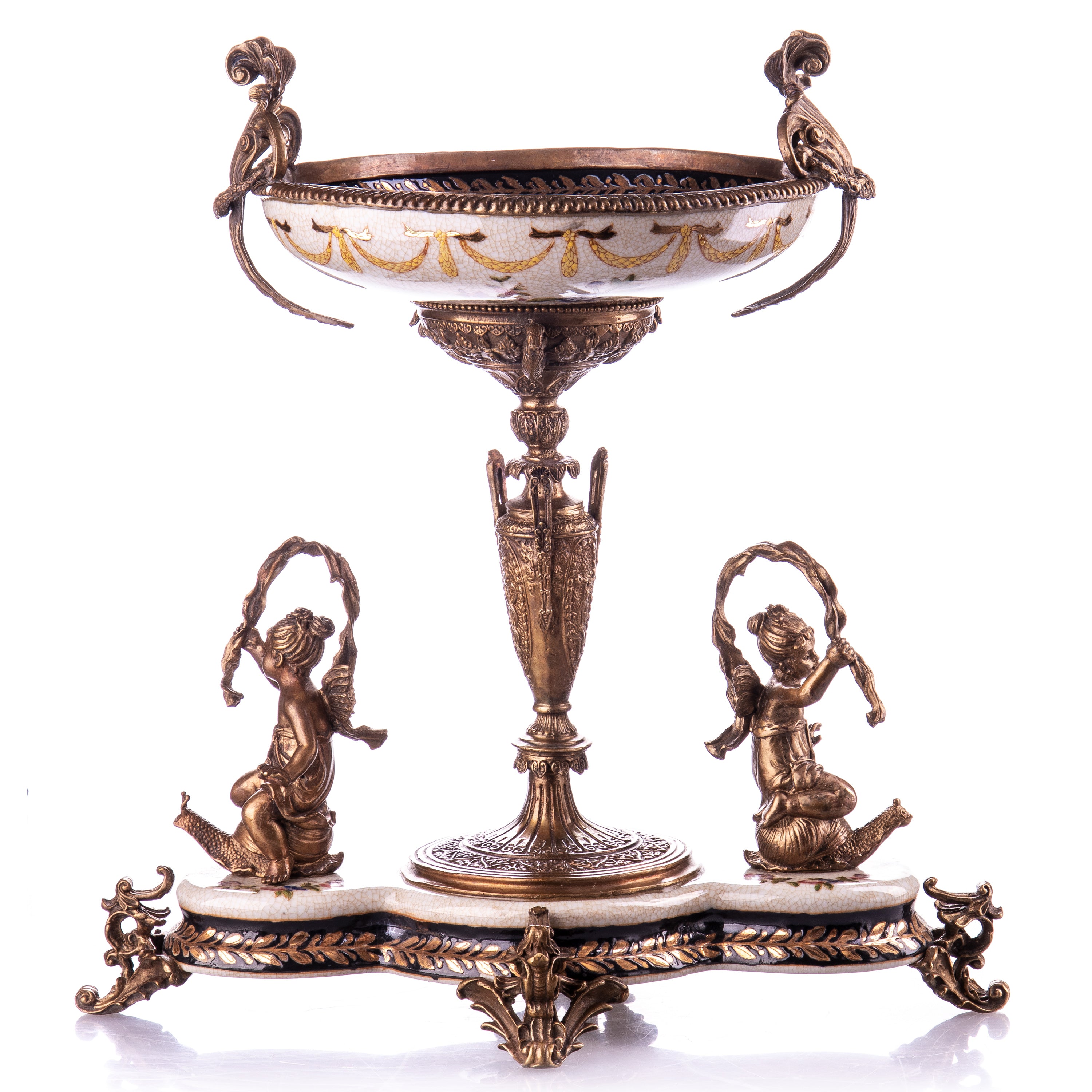 Tafelaufsatz Schale aus Porzellan & Bronze mit Putti im Barock Stil Centerpiece