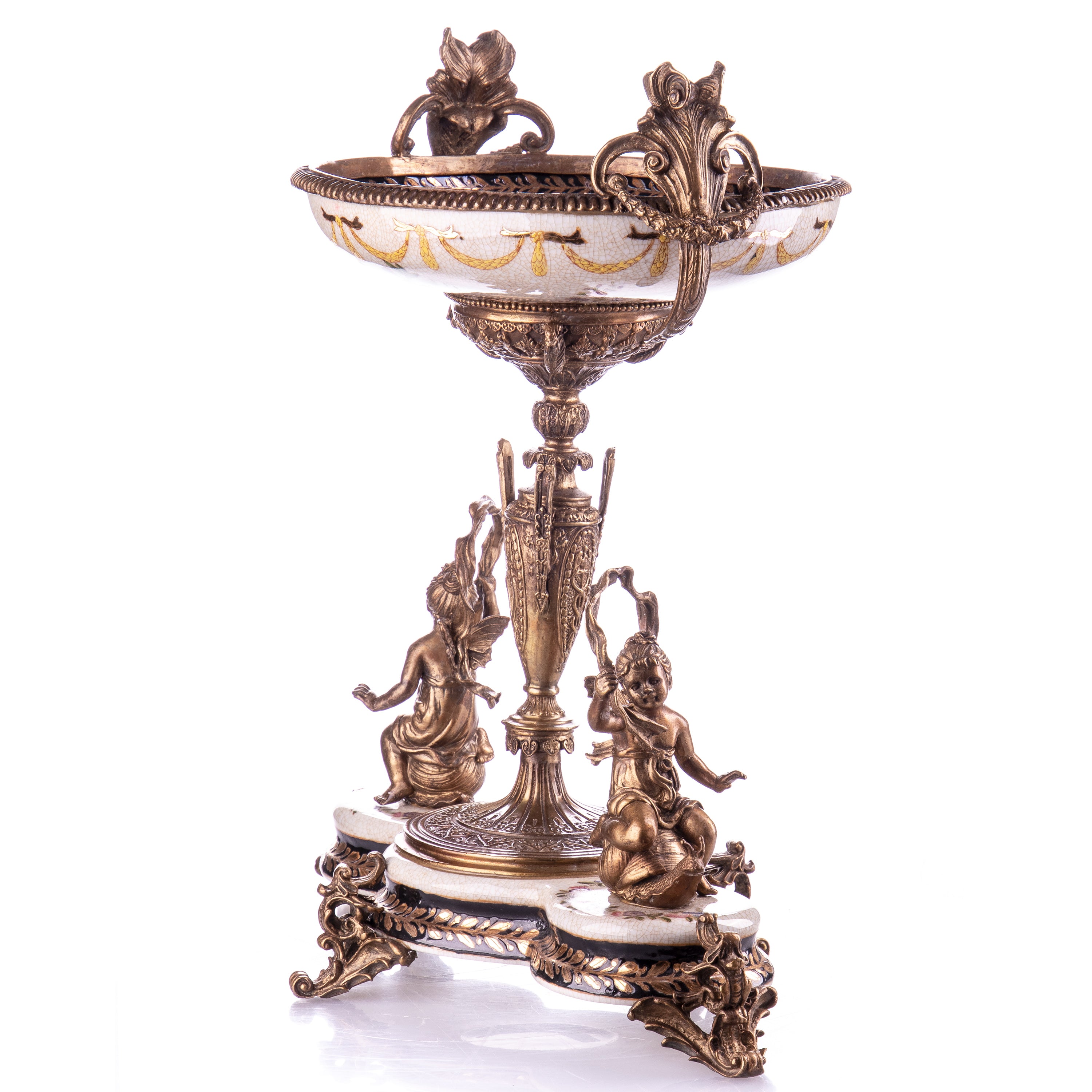 Tafelaufsatz Schale aus Porzellan & Bronze mit Putti im Barock Stil Centerpiece