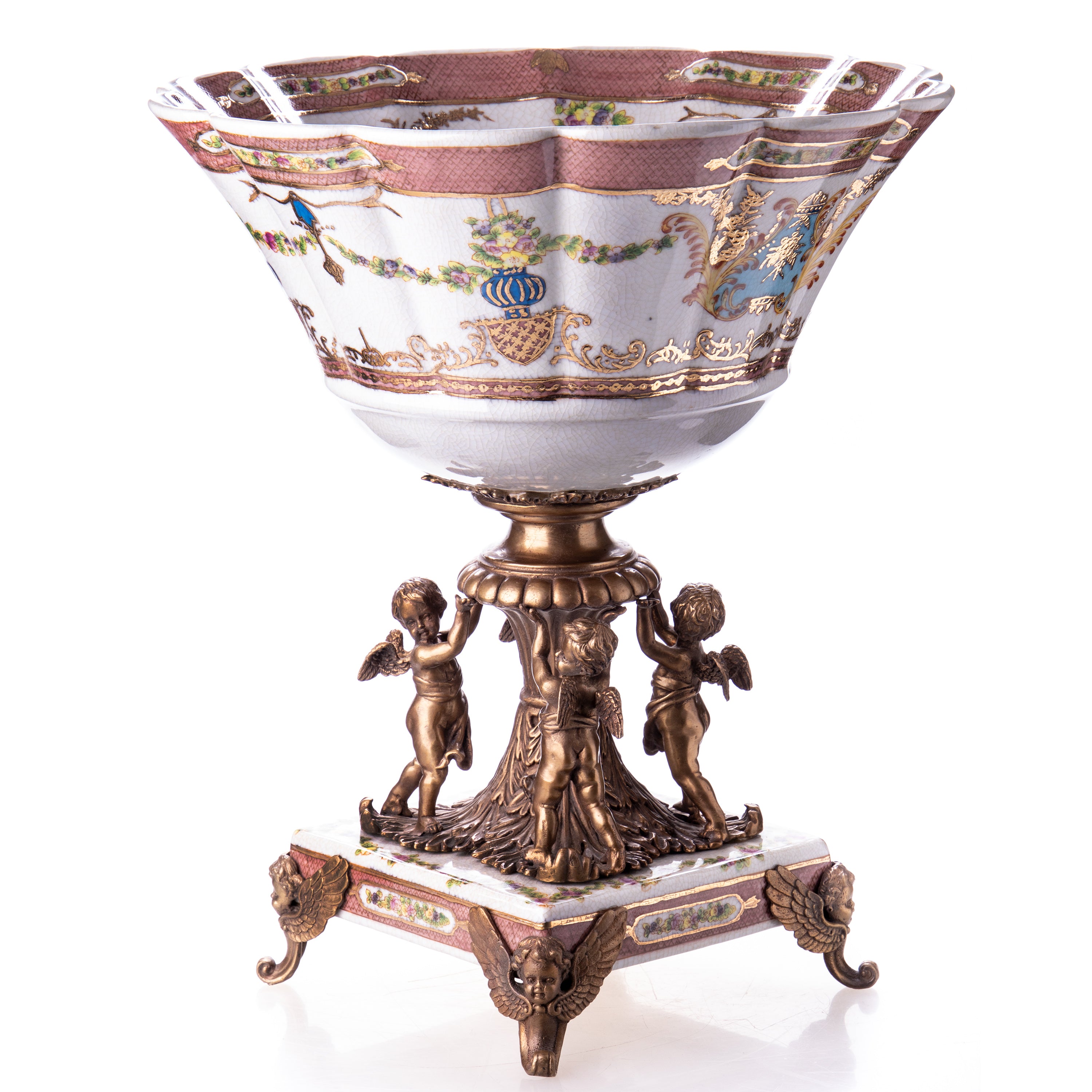 Schale aus Porzellan und Bronze Putten – handbemalt im Antik Stil Louis XVI