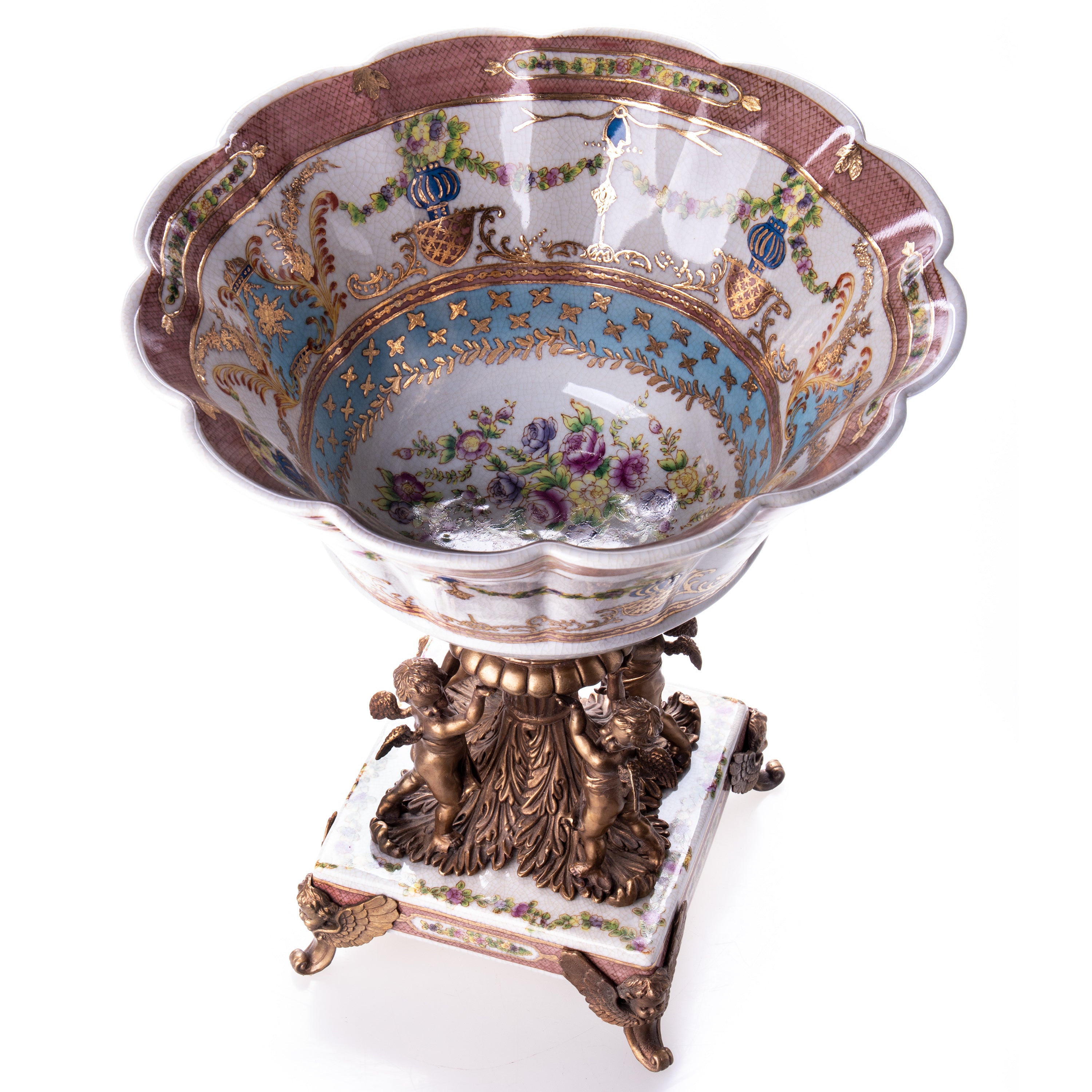 Schale aus Porzellan und Bronze Putten – handbemalt im Antik Stil Louis XVI