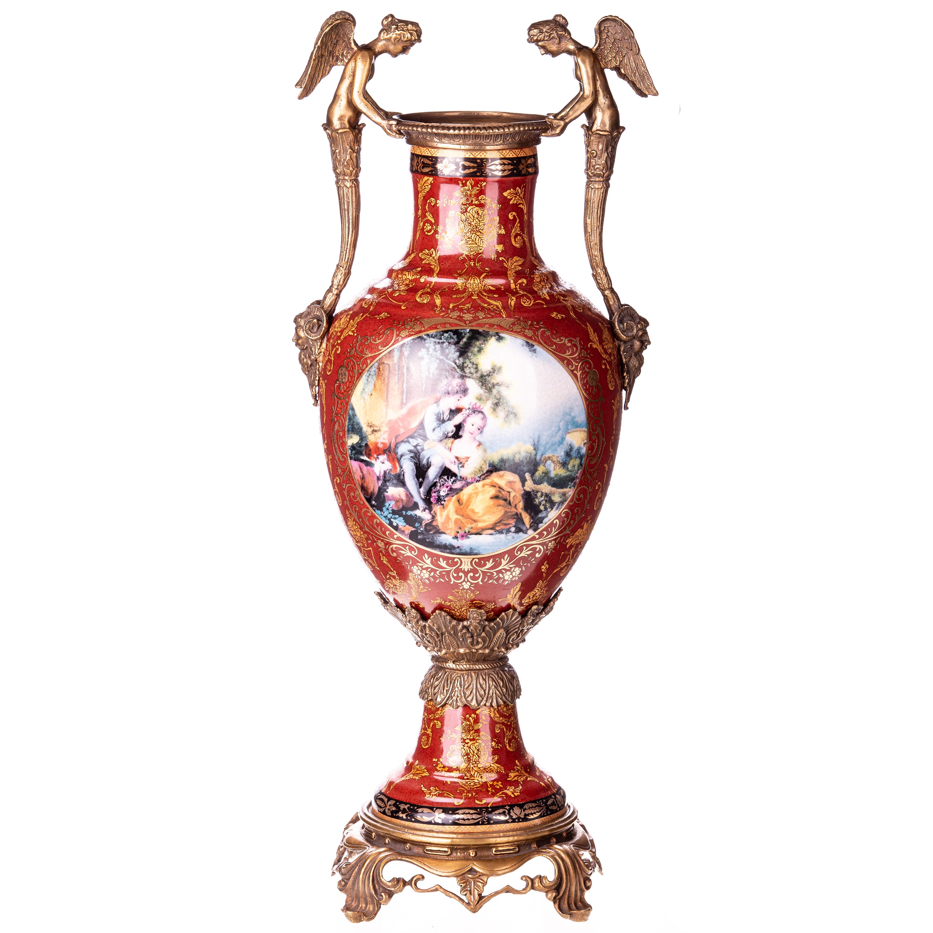 Prunkvase aus Porzellan & Bronze im Sèvres Stil/Rokoko mit Putti
