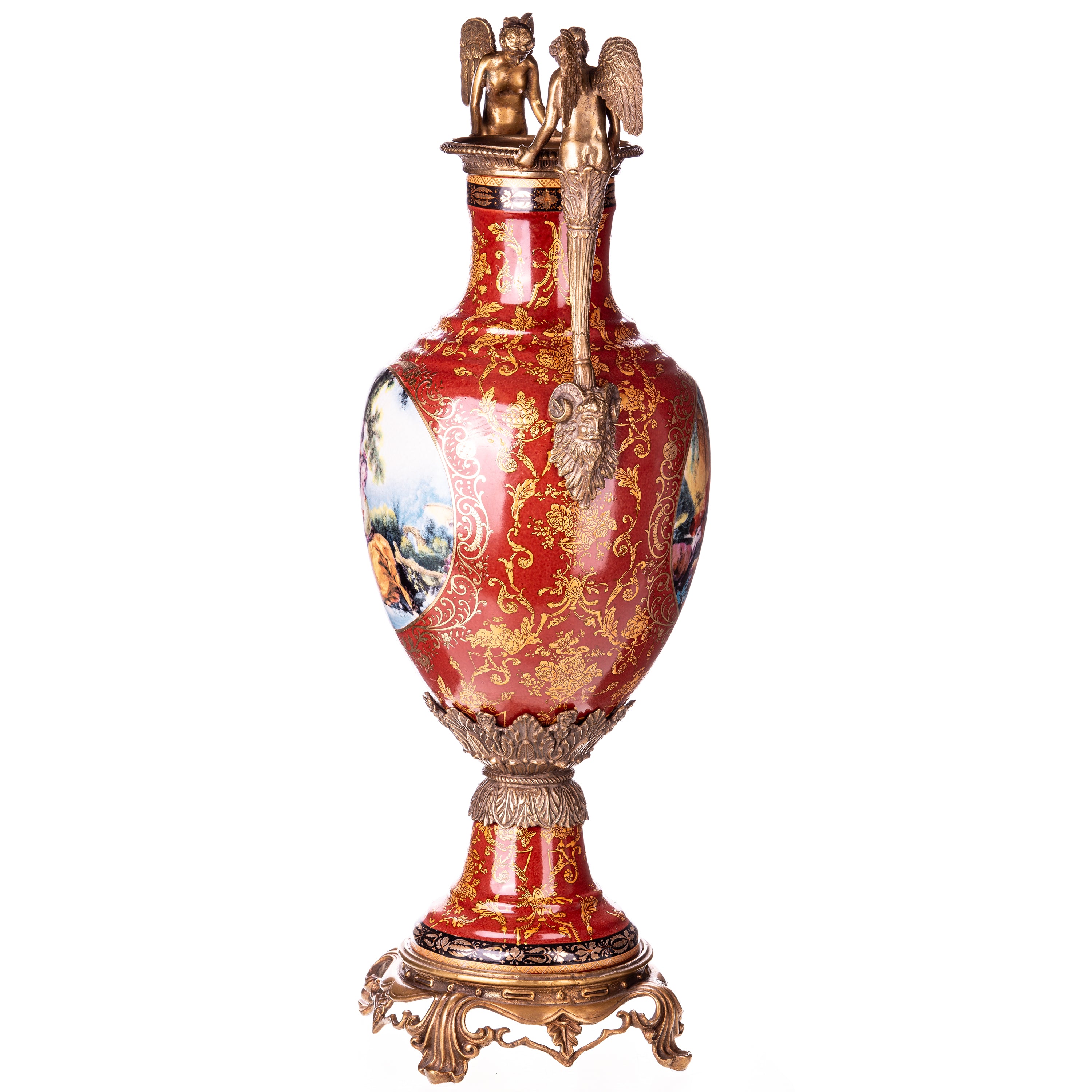 Prunkvase aus Porzellan & Bronze im Sèvres Stil/Rokoko mit Putti