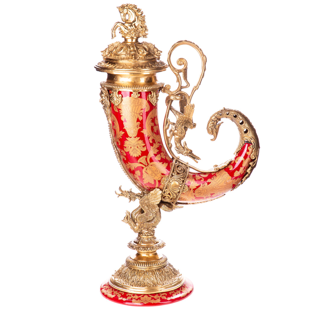 Prunkvase / Hornvase aus Porzellan & Bronze – Barocke Eleganz