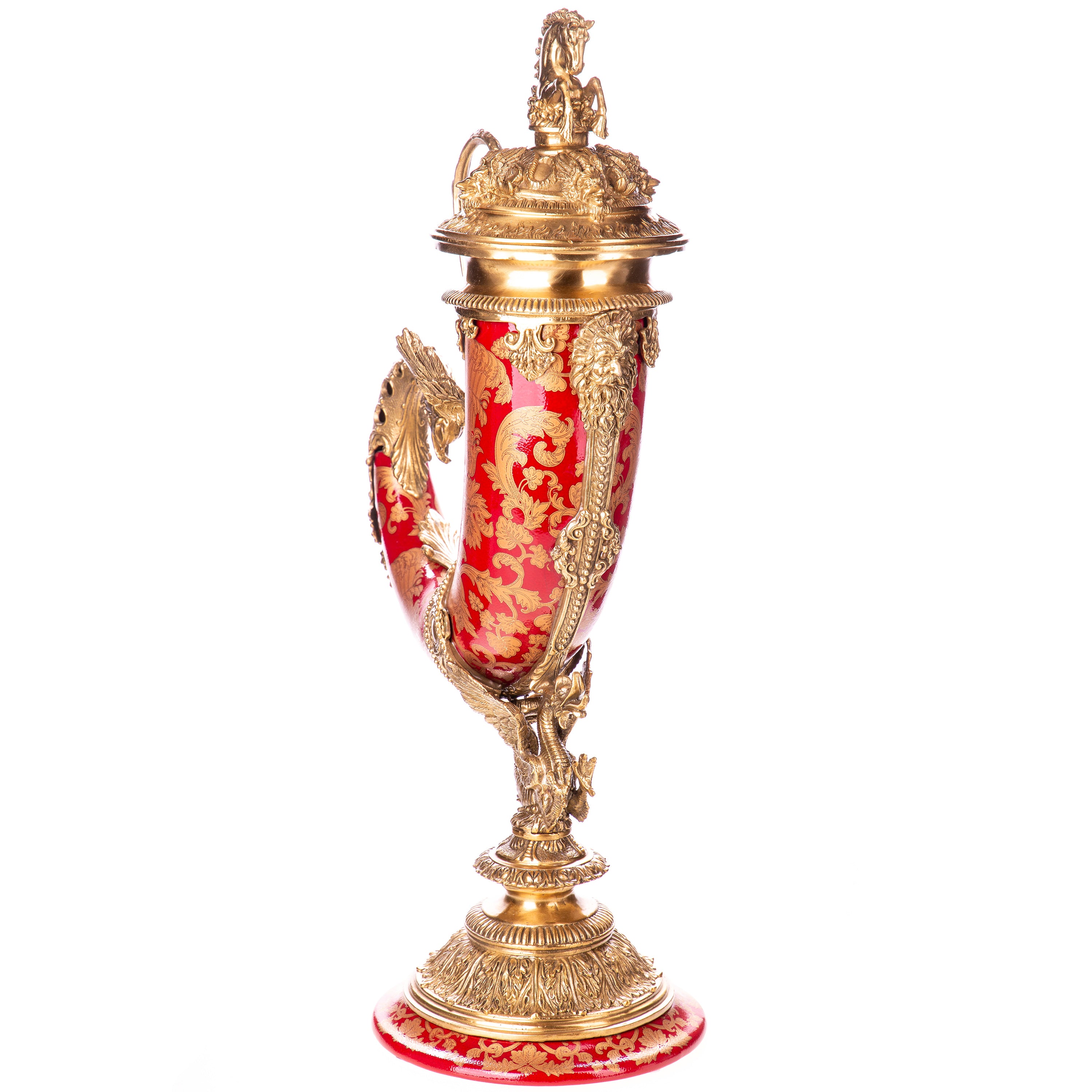 Prunkvase / Hornvase aus Porzellan & Bronze – Barocke Eleganz