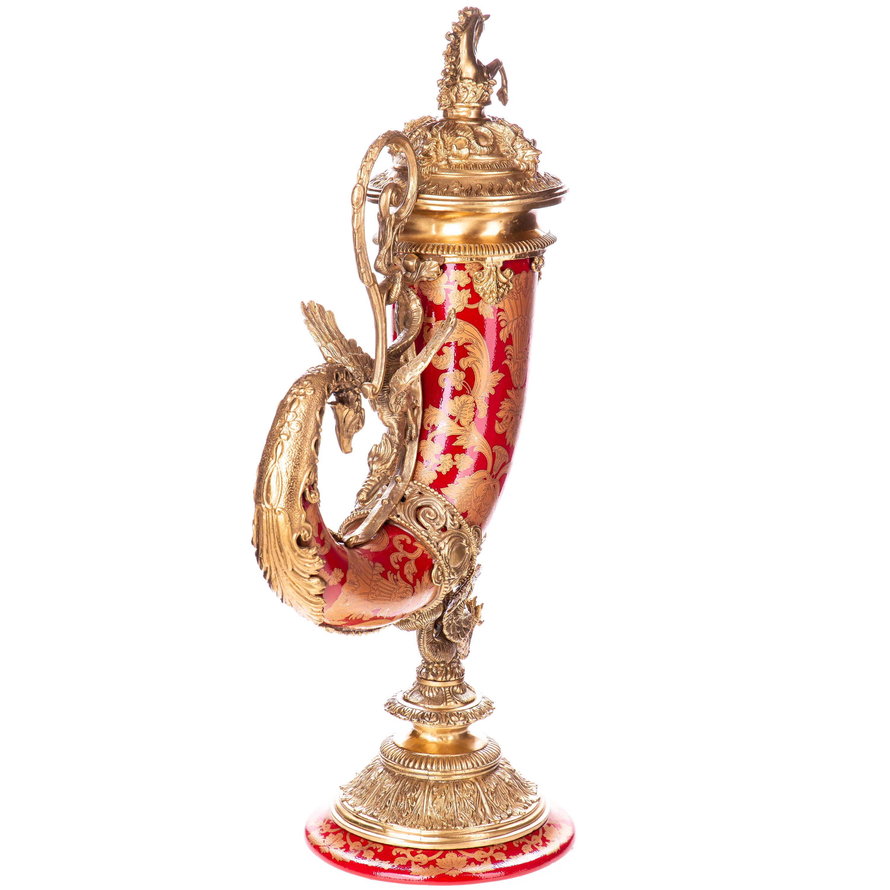 Prunkvase / Hornvase aus Porzellan & Bronze – Barocke Eleganz
