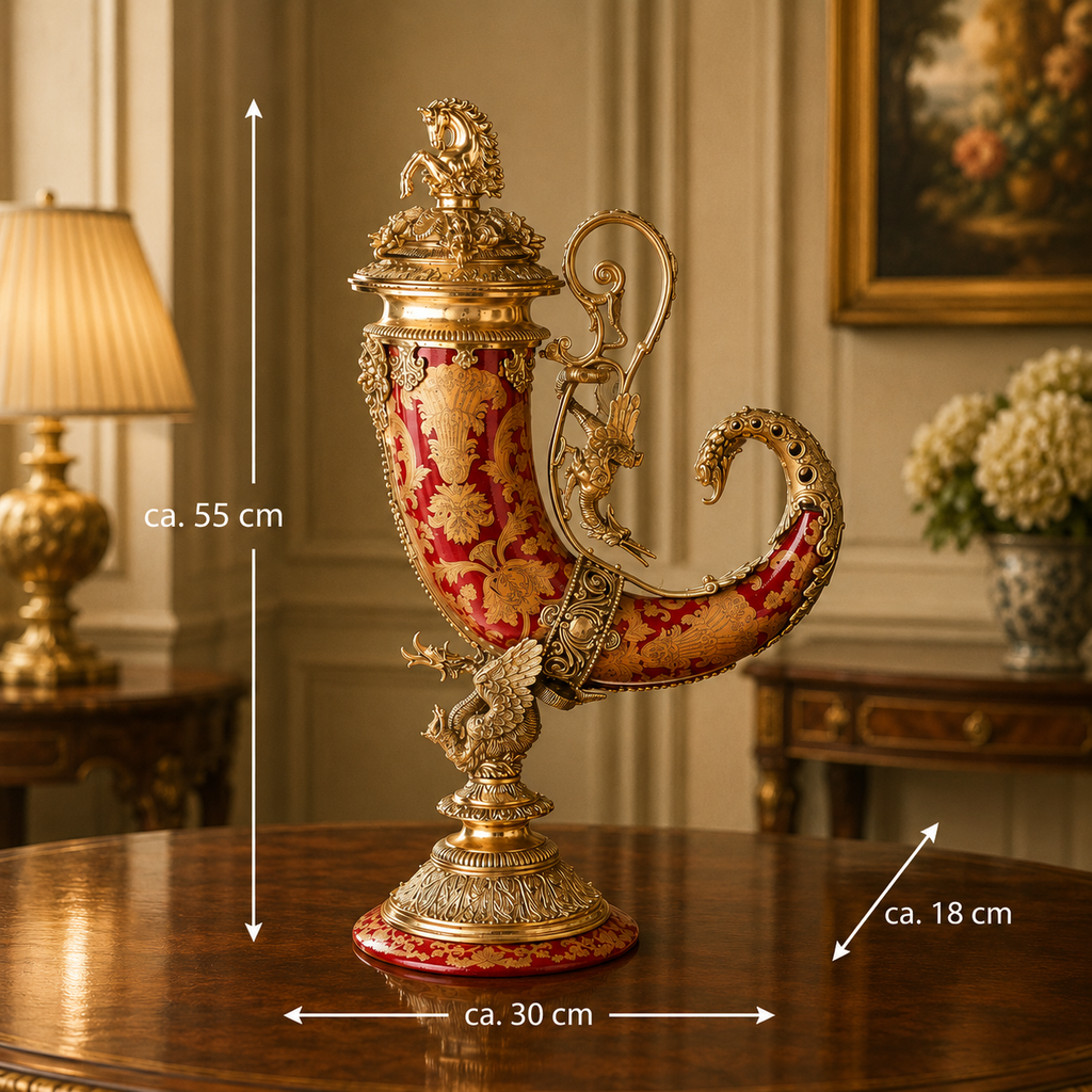 Prunkvase / Hornvase aus Porzellan & Bronze – Barocke Eleganz