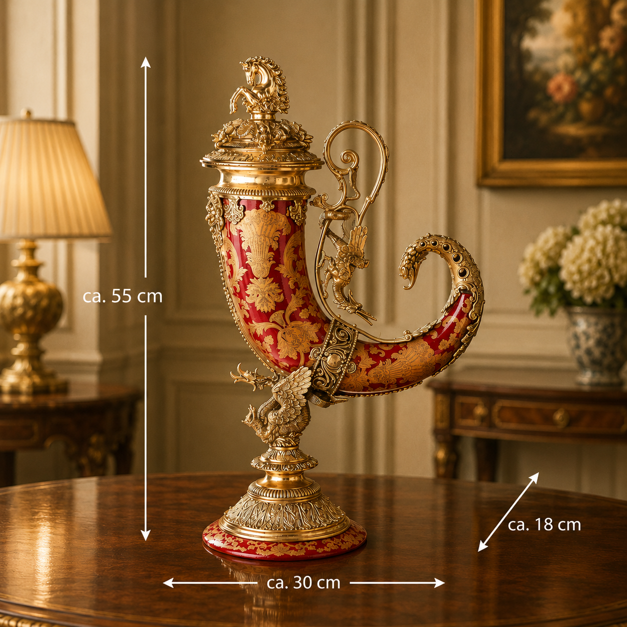 Prunkvase / Hornvase aus Porzellan & Bronze – Barocke Eleganz
